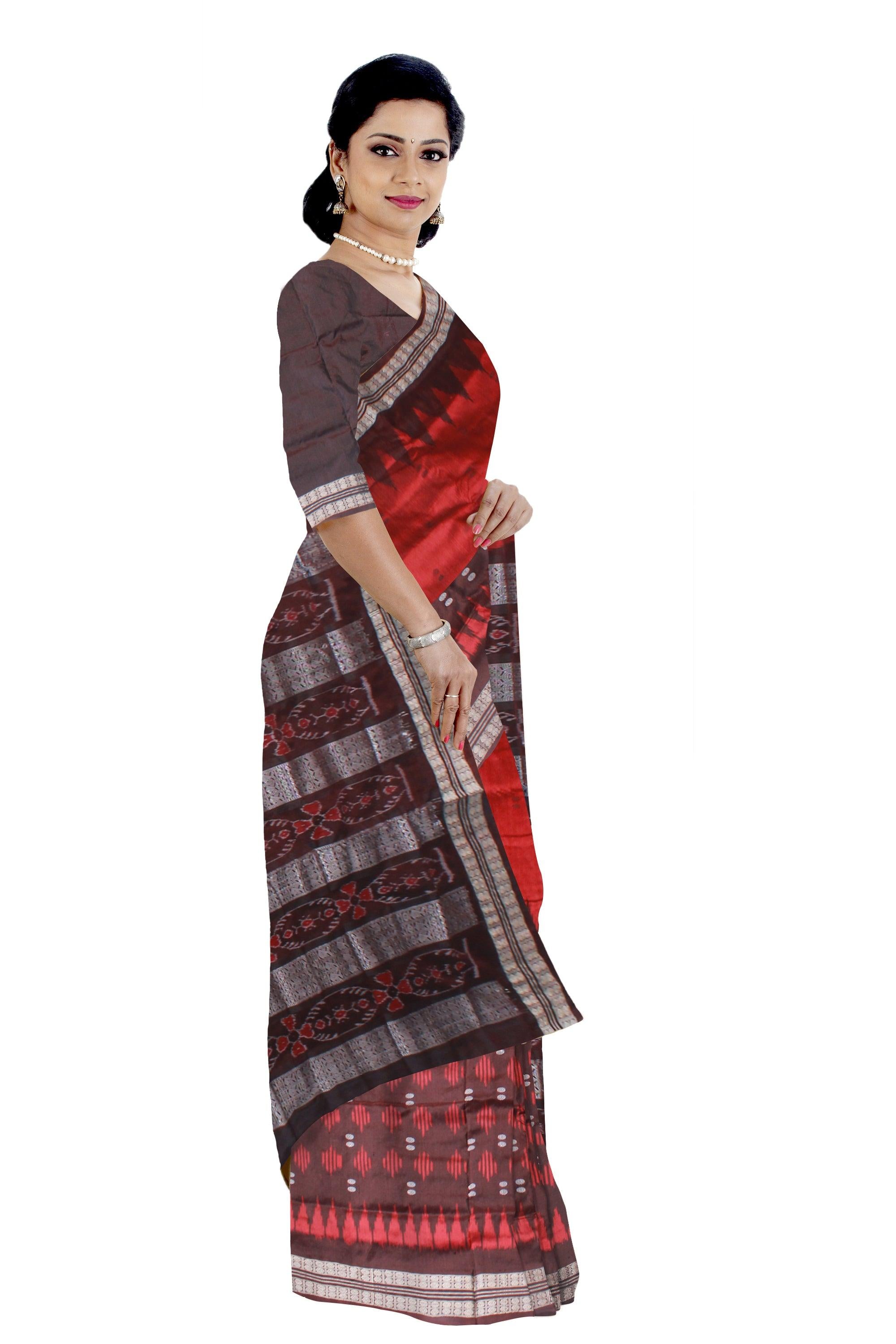 NEW ARRIVAL MAROON AND COFFFEE COLOR IKAT PATTERN PATA SAREE, COMES WITH BLOUSE PIECE. - Koshali Arts & Crafts Enterprise