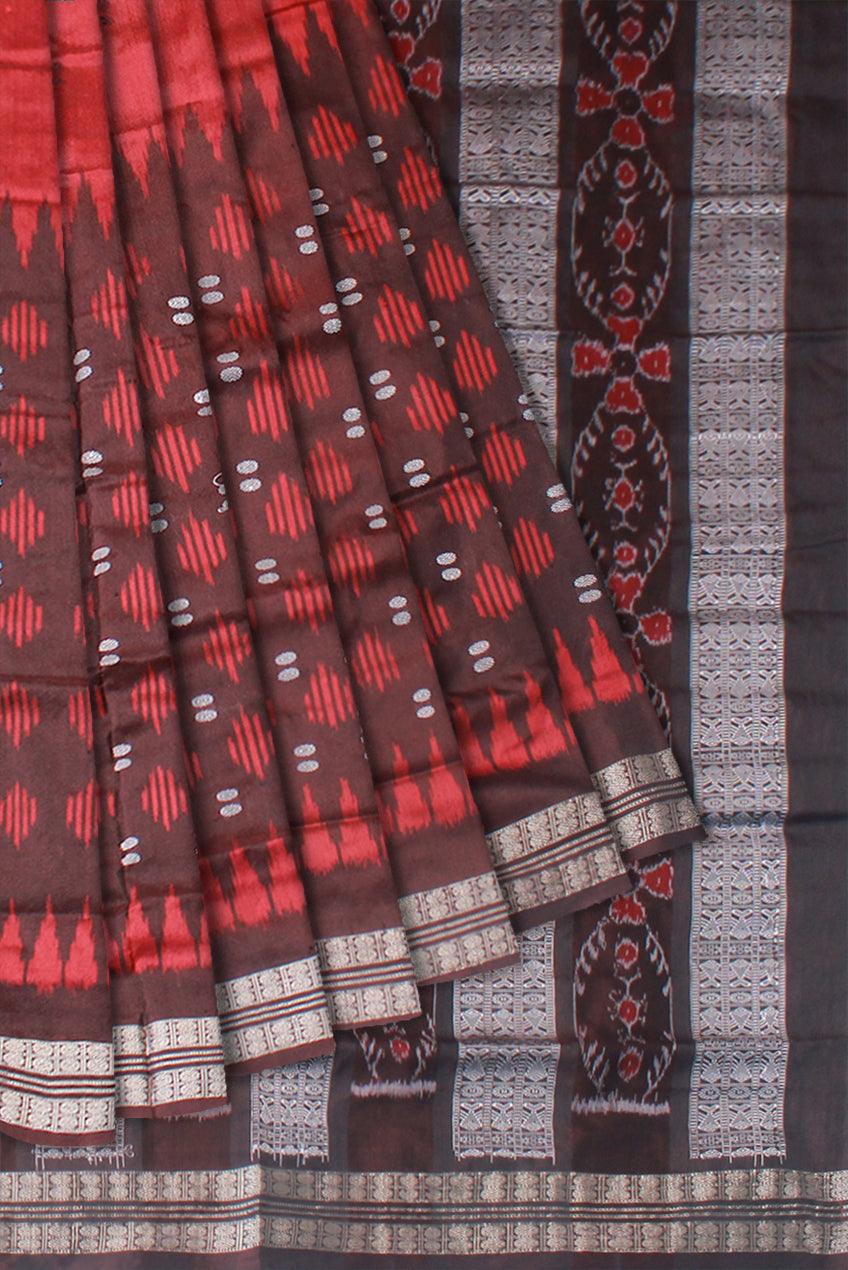 NEW ARRIVAL MAROON AND COFFFEE COLOR IKAT PATTERN PATA SAREE, COMES WITH BLOUSE PIECE. - Koshali Arts & Crafts Enterprise
