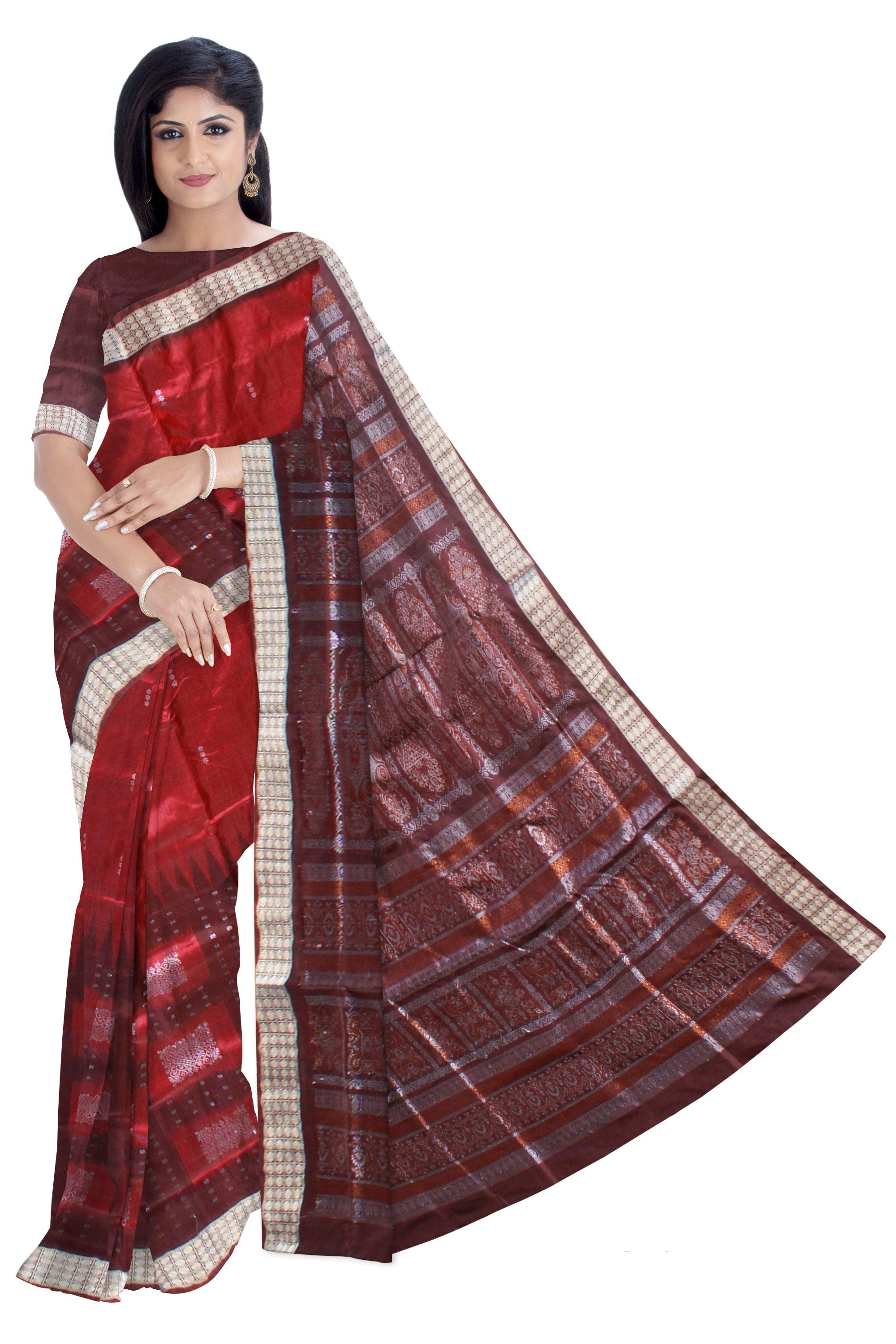 NEW ARRIVAL SABITRI SPECIAL MAROON AND COFFEE COLOR PATA SAREE ,  MATCHING BLOUSE PIECE. - Koshali Arts & Crafts Enterprise