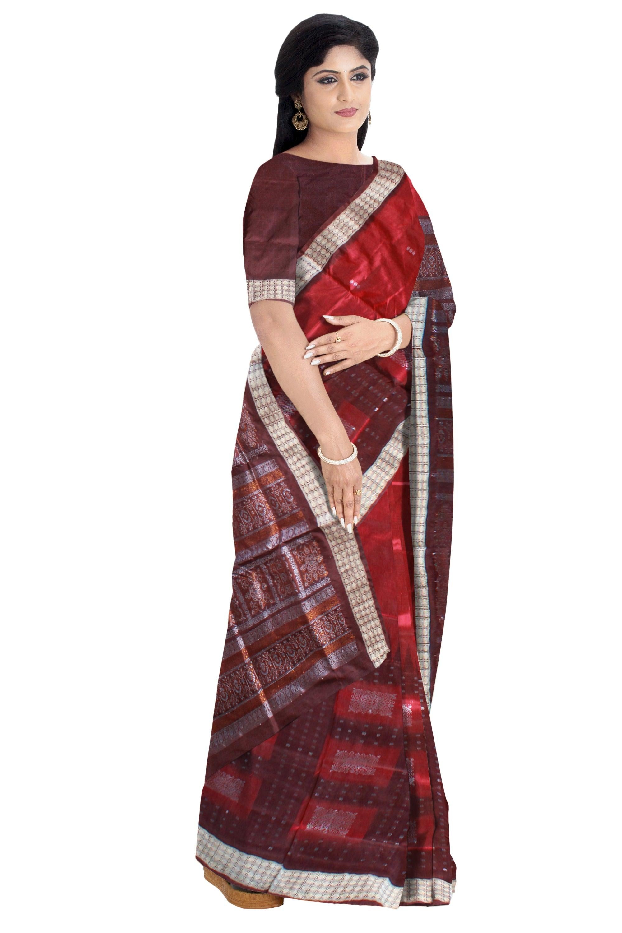 NEW ARRIVAL SABITRI SPECIAL MAROON AND COFFEE COLOR PATA SAREE ,  MATCHING BLOUSE PIECE. - Koshali Arts & Crafts Enterprise