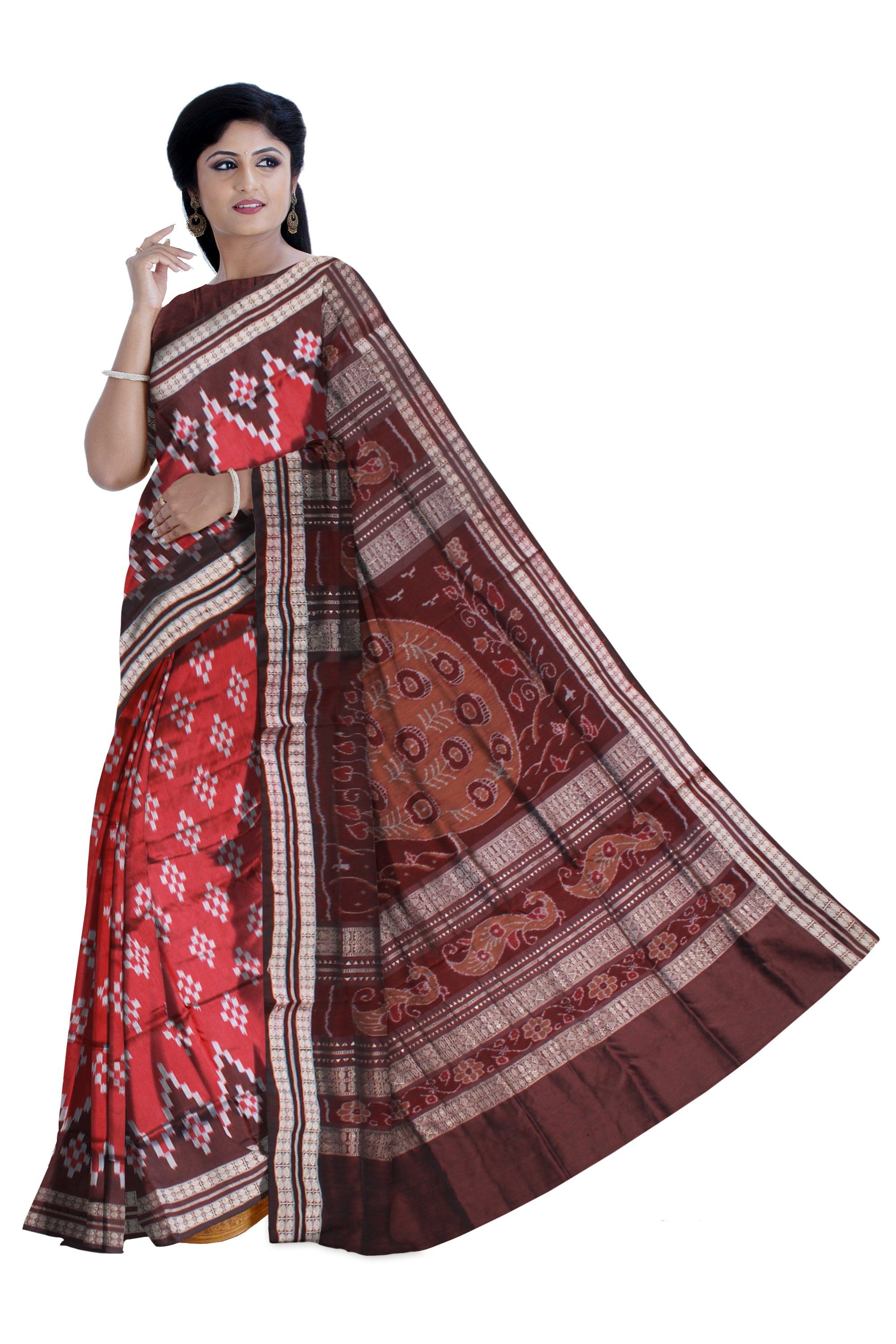 FULL BODY PASAPALI PATTERN SAPTA PATA SAREE IS MAROON AND COFFEE COLOR, WITH MATCHING BLOUSE PIECE. - Koshali Arts & Crafts Enterprise