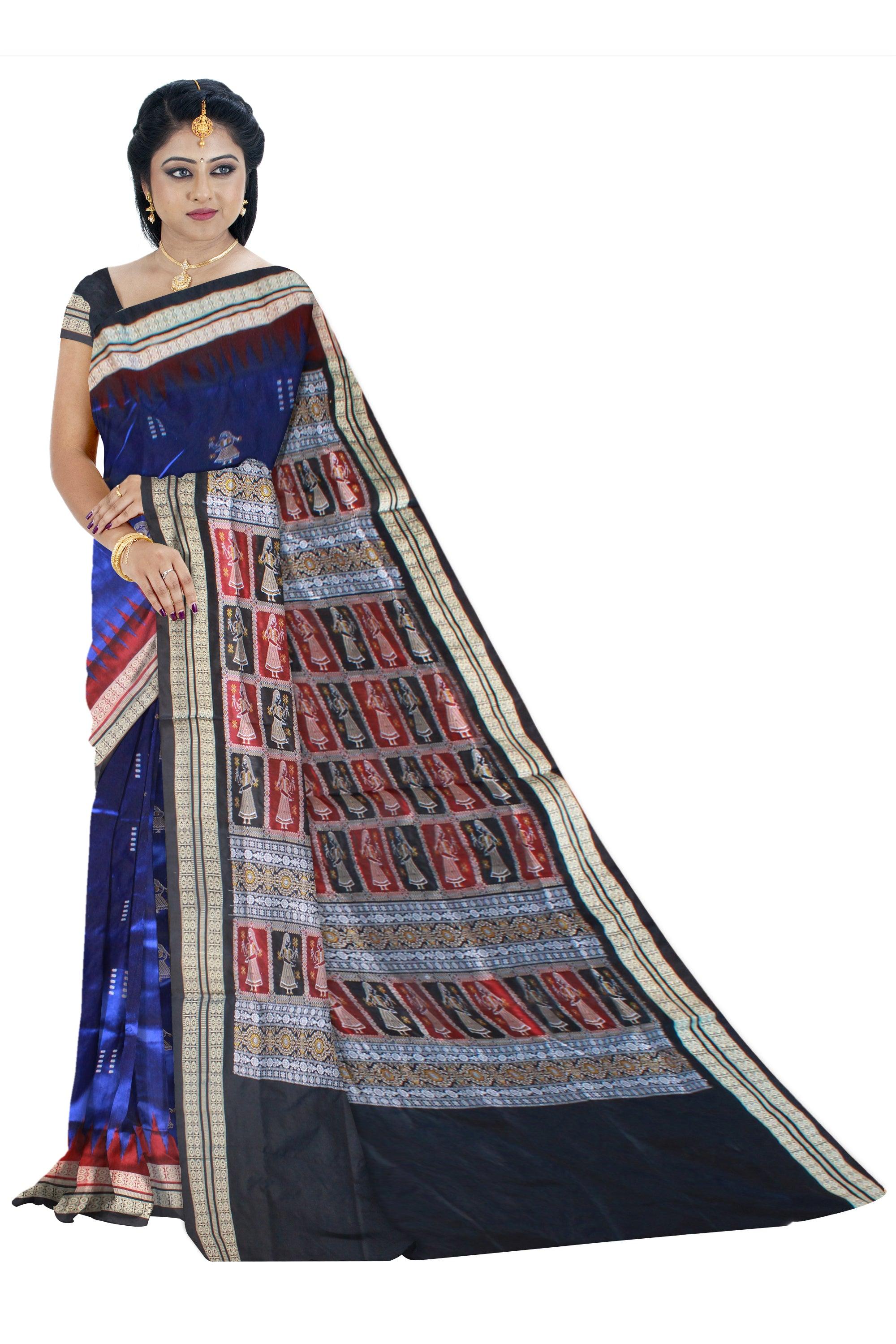 LATEST DOLL PRINT DESIGN PATA SAREE IS BLUE AND BLACK COLOR BASE, WITH BLOUSE PIECE. - Koshali Arts & Crafts Enterprise