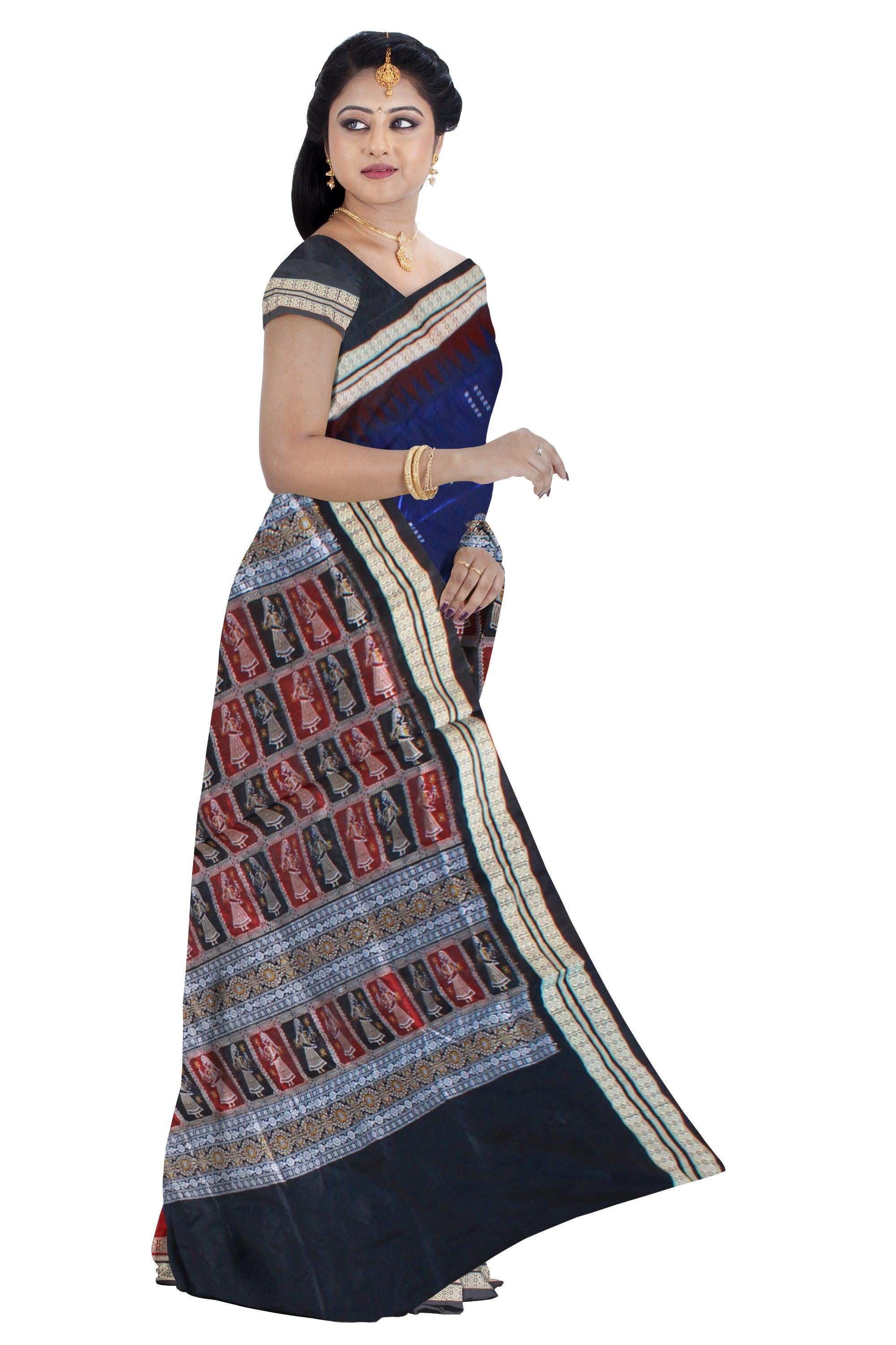 LATEST DOLL PRINT DESIGN PATA SAREE IS BLUE AND BLACK COLOR BASE, WITH BLOUSE PIECE. - Koshali Arts & Crafts Enterprise