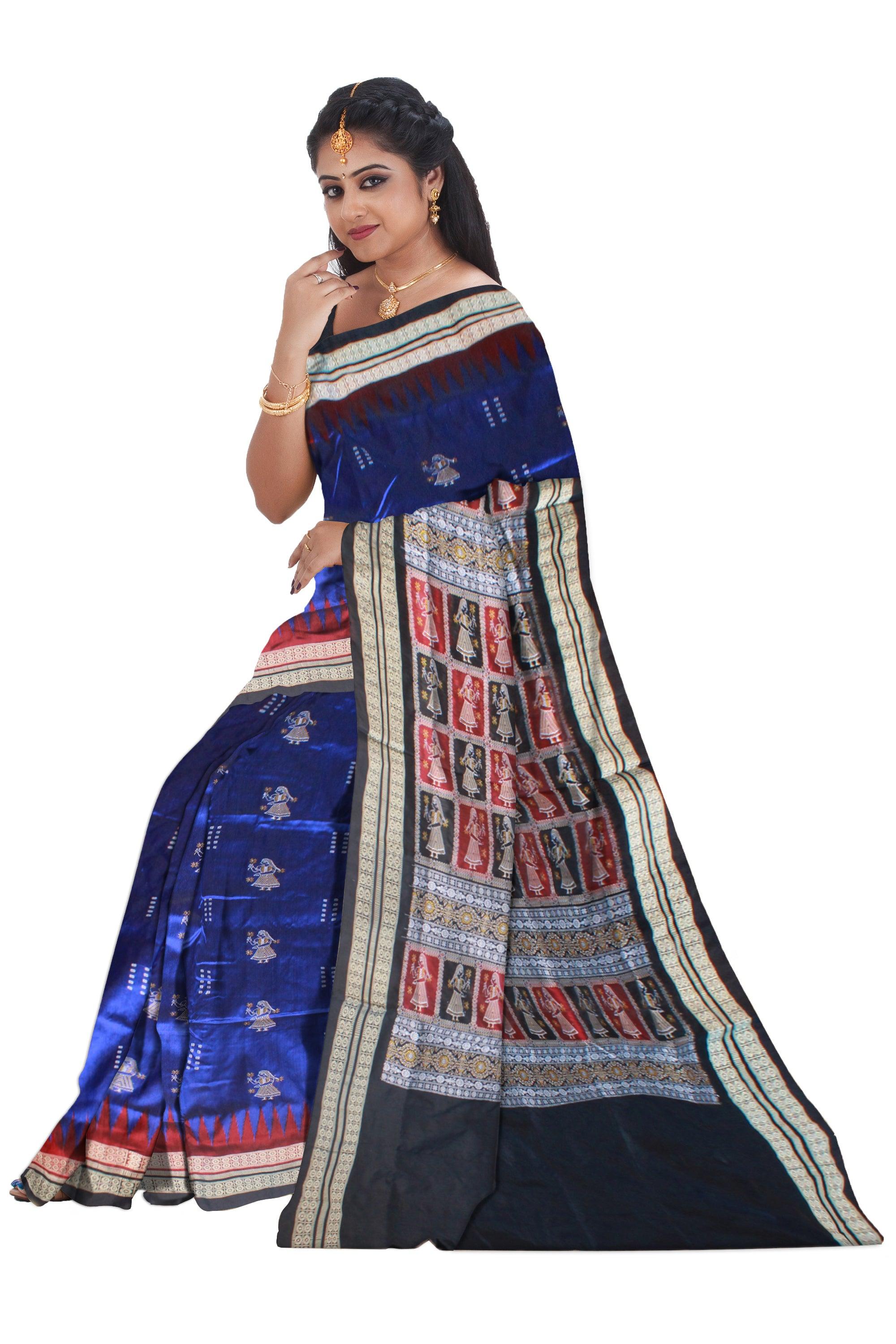 LATEST DOLL PRINT DESIGN PATA SAREE IS BLUE AND BLACK COLOR BASE, WITH BLOUSE PIECE. - Koshali Arts & Crafts Enterprise