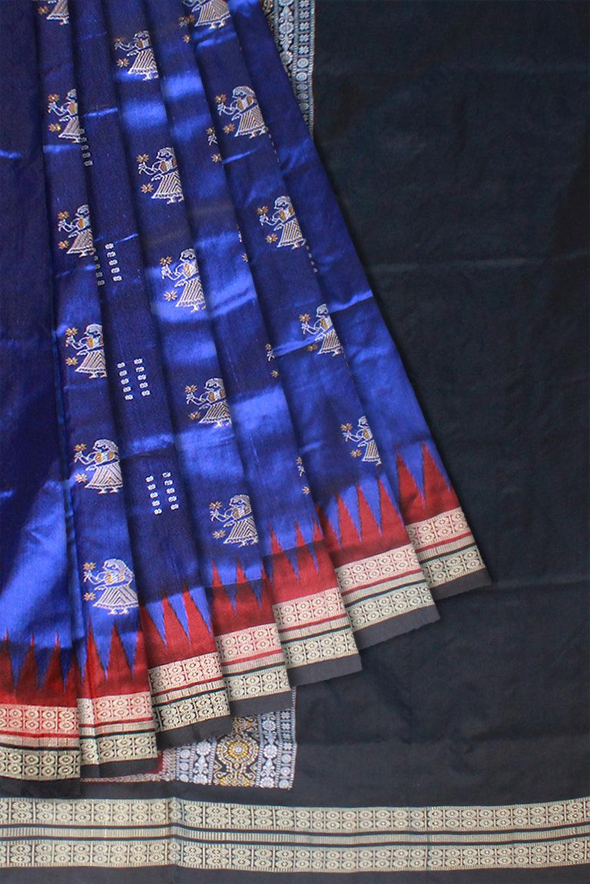 LATEST DOLL PRINT DESIGN PATA SAREE IS BLUE AND BLACK COLOR BASE, WITH BLOUSE PIECE. - Koshali Arts & Crafts Enterprise