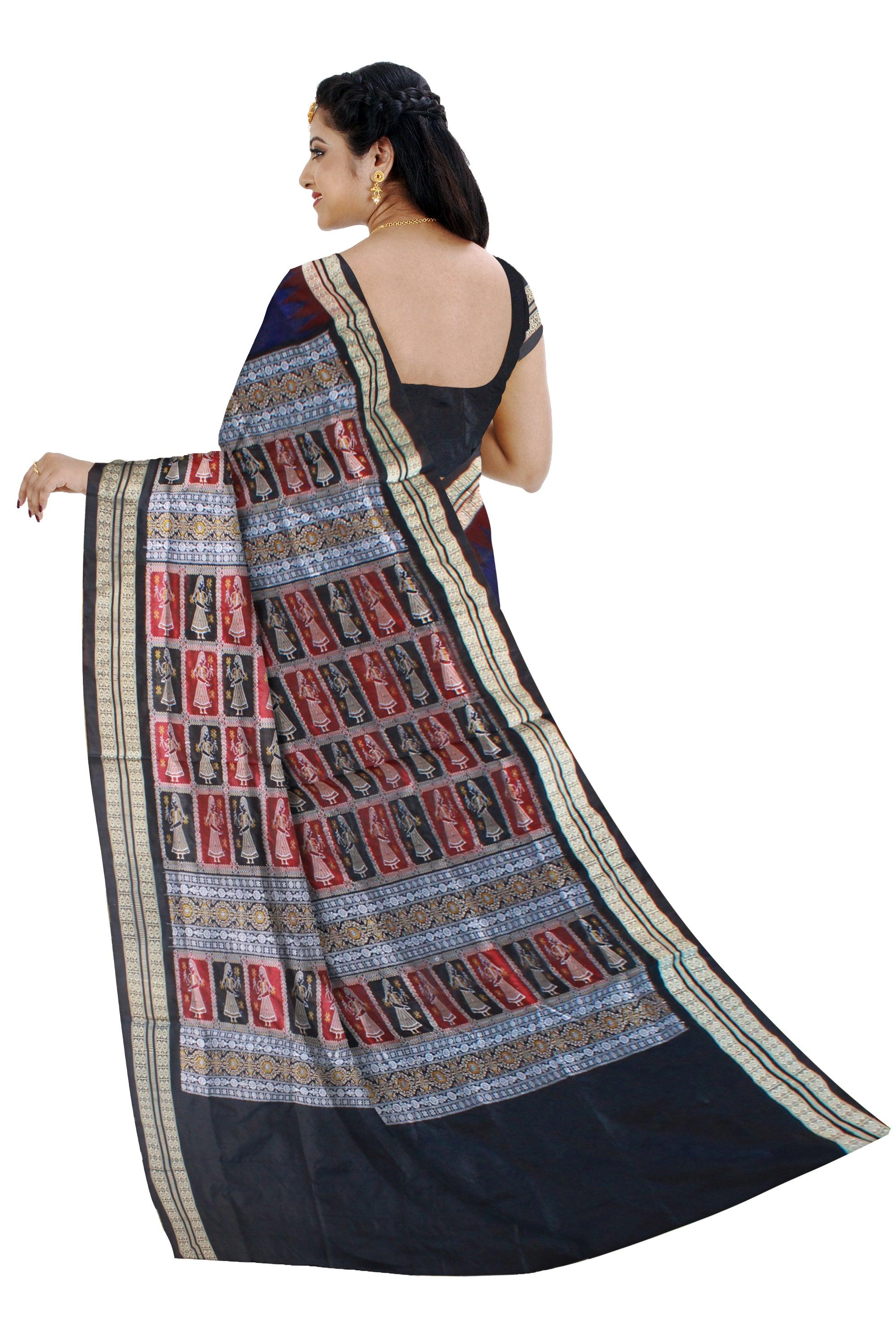 LATEST DOLL PRINT DESIGN PATA SAREE IS BLUE AND BLACK COLOR BASE, WITH BLOUSE PIECE. - Koshali Arts & Crafts Enterprise