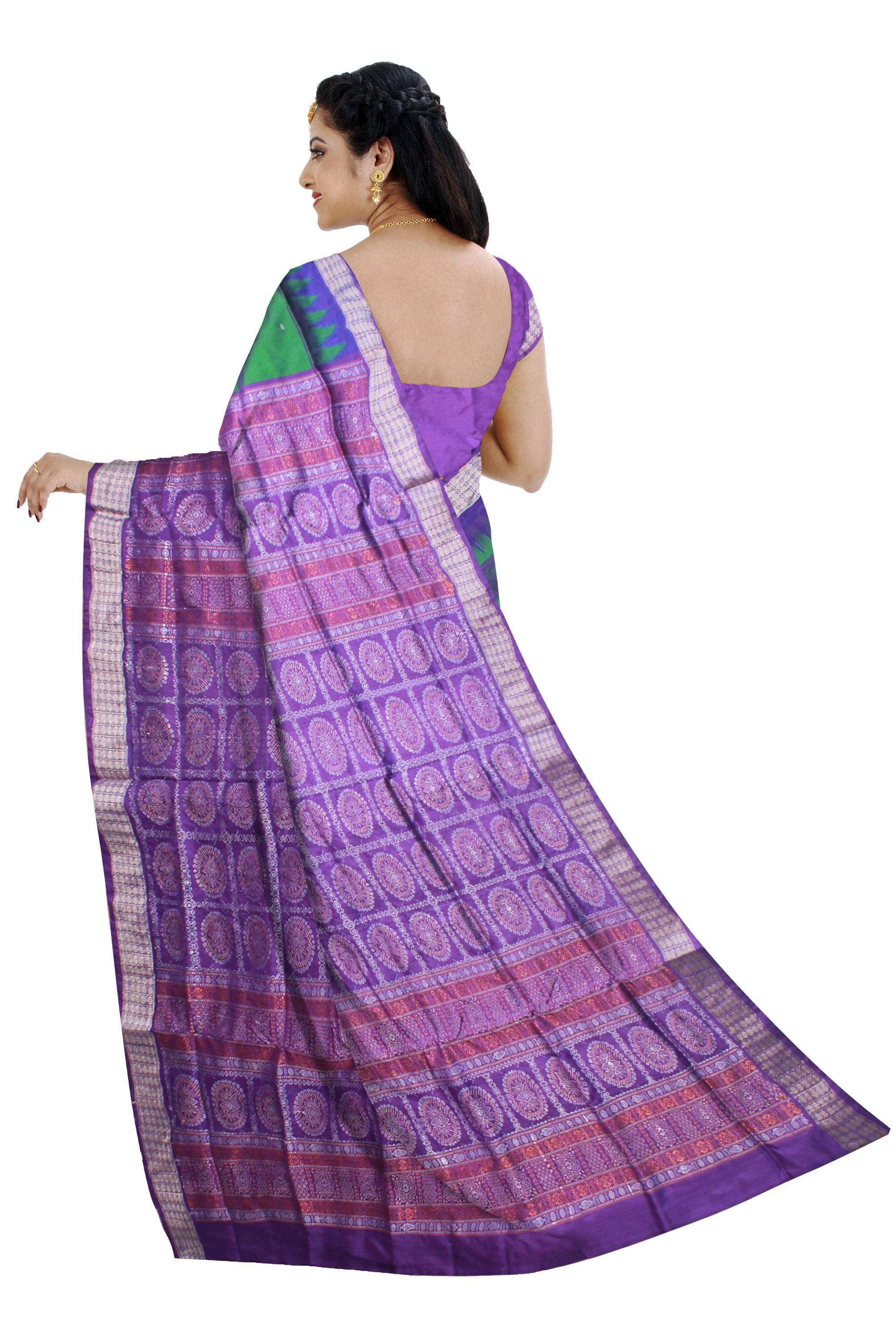 ROYAL GREEN AND PURPLE COLOR BOOTY PATTERN PATA SAREE , ATTACHED WITH BLOUSE PIECE. - Koshali Arts & Crafts Enterprise