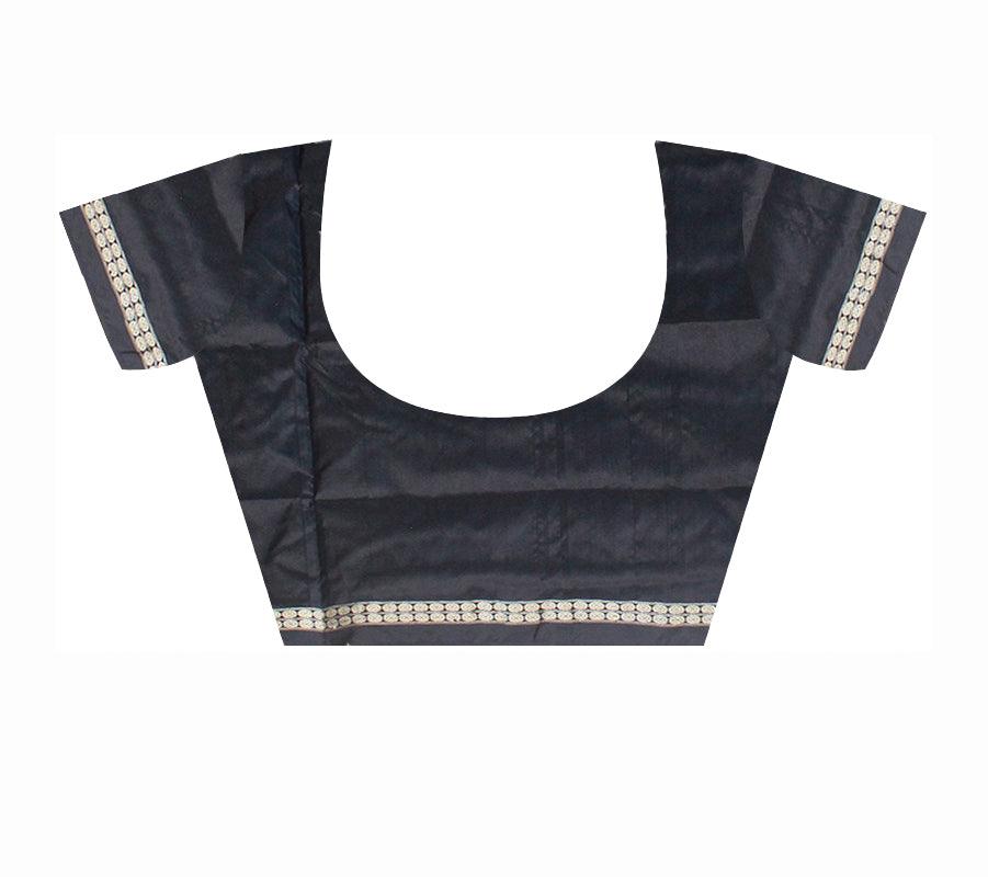 DARK GREEN AND BLACK COLOR BOOTY PATTERN SONEPUR PATA SAREE, ATTACHED WITH BLOUSE PIECE. - Koshali Arts & Crafts Enterprise