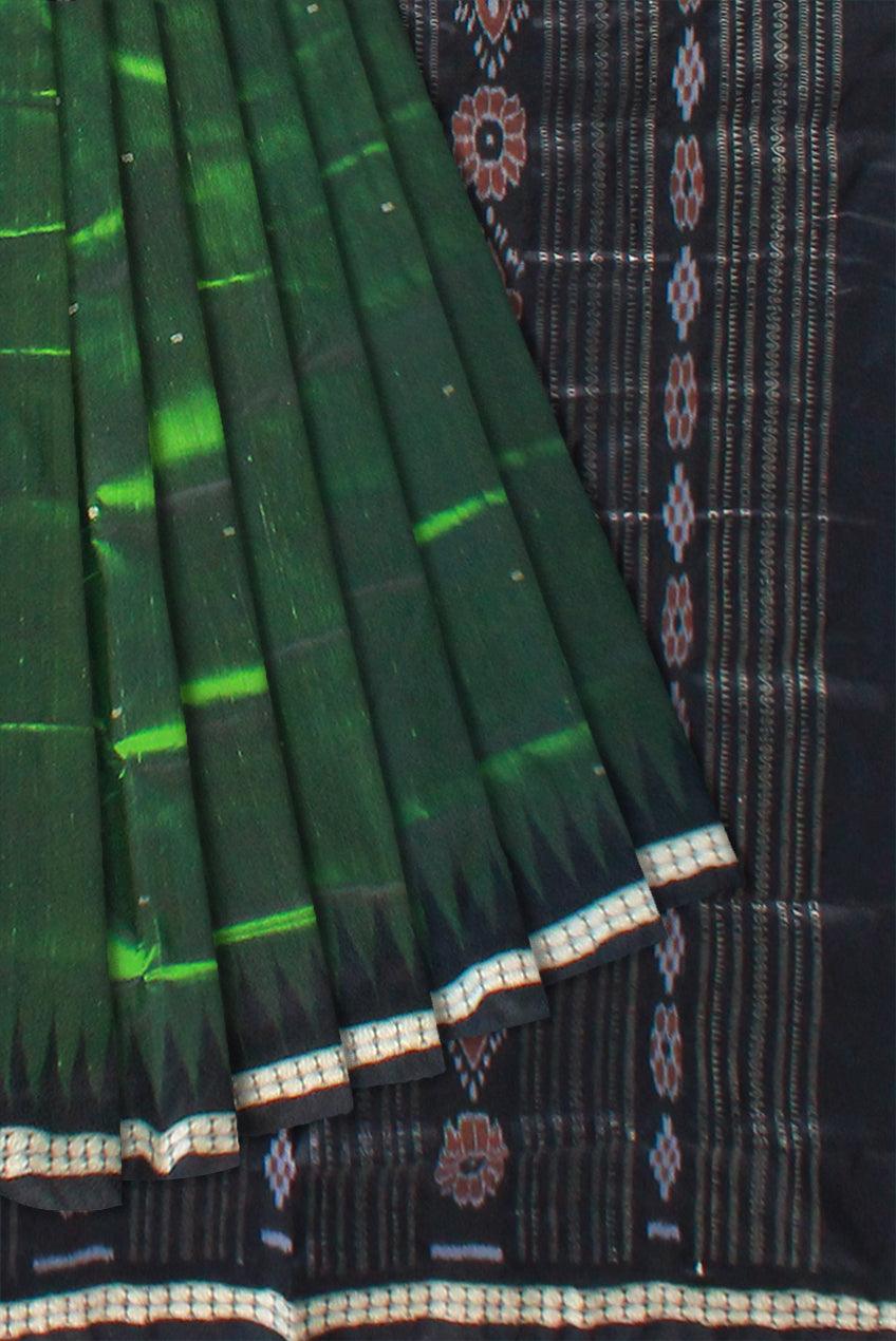 DARK GREEN AND BLACK COLOR BOOTY PATTERN SONEPUR PATA SAREE, ATTACHED WITH BLOUSE PIECE. - Koshali Arts & Crafts Enterprise