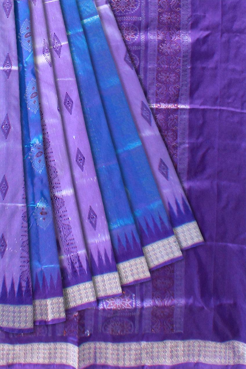A BOMKEI PATA SAREE IS LIGHT SKY , BLUE AND SILVER COLOR  , ATTACHED WITH SKY BLOUSE PIECE. - Koshali Arts & Crafts Enterprise