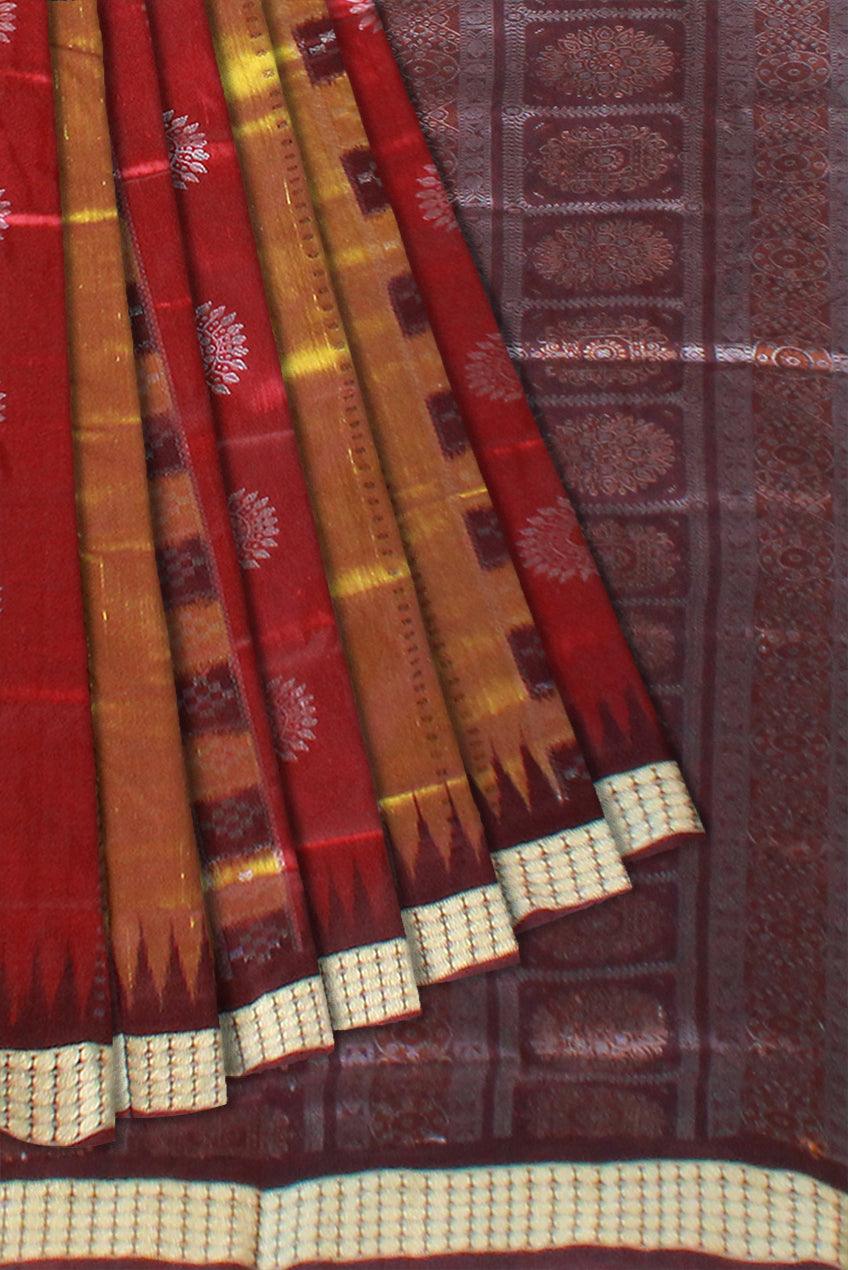 PASAPALI BOMKEI PATA SAREE IN YELLOW AND MAROON COLOR BASE, WITH MATCHING BLOUSE PIECE. - Koshali Arts & Crafts Enterprise