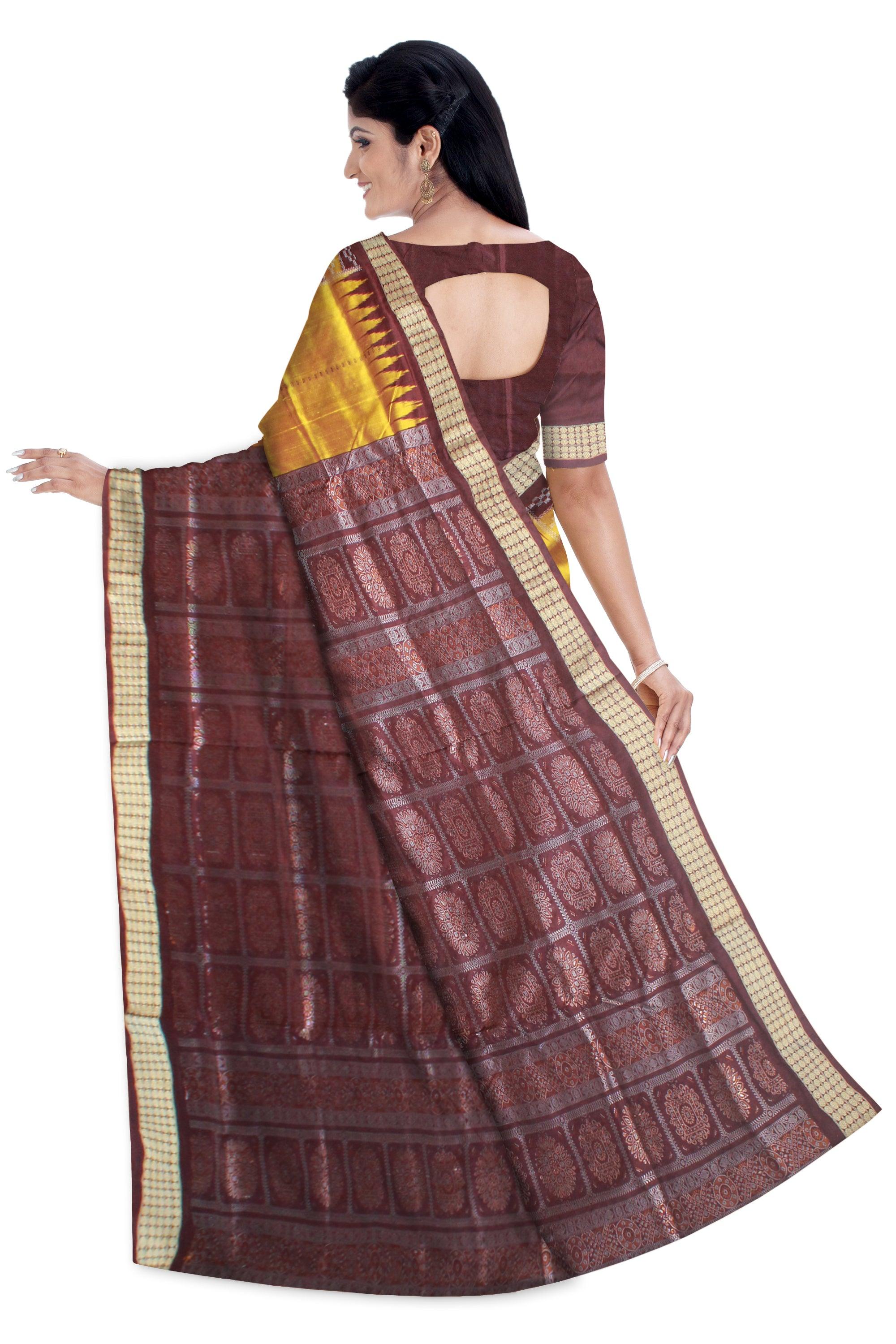 PASAPALI BOMKEI PATA SAREE IN YELLOW AND MAROON COLOR BASE, WITH MATCHING BLOUSE PIECE. - Koshali Arts & Crafts Enterprise