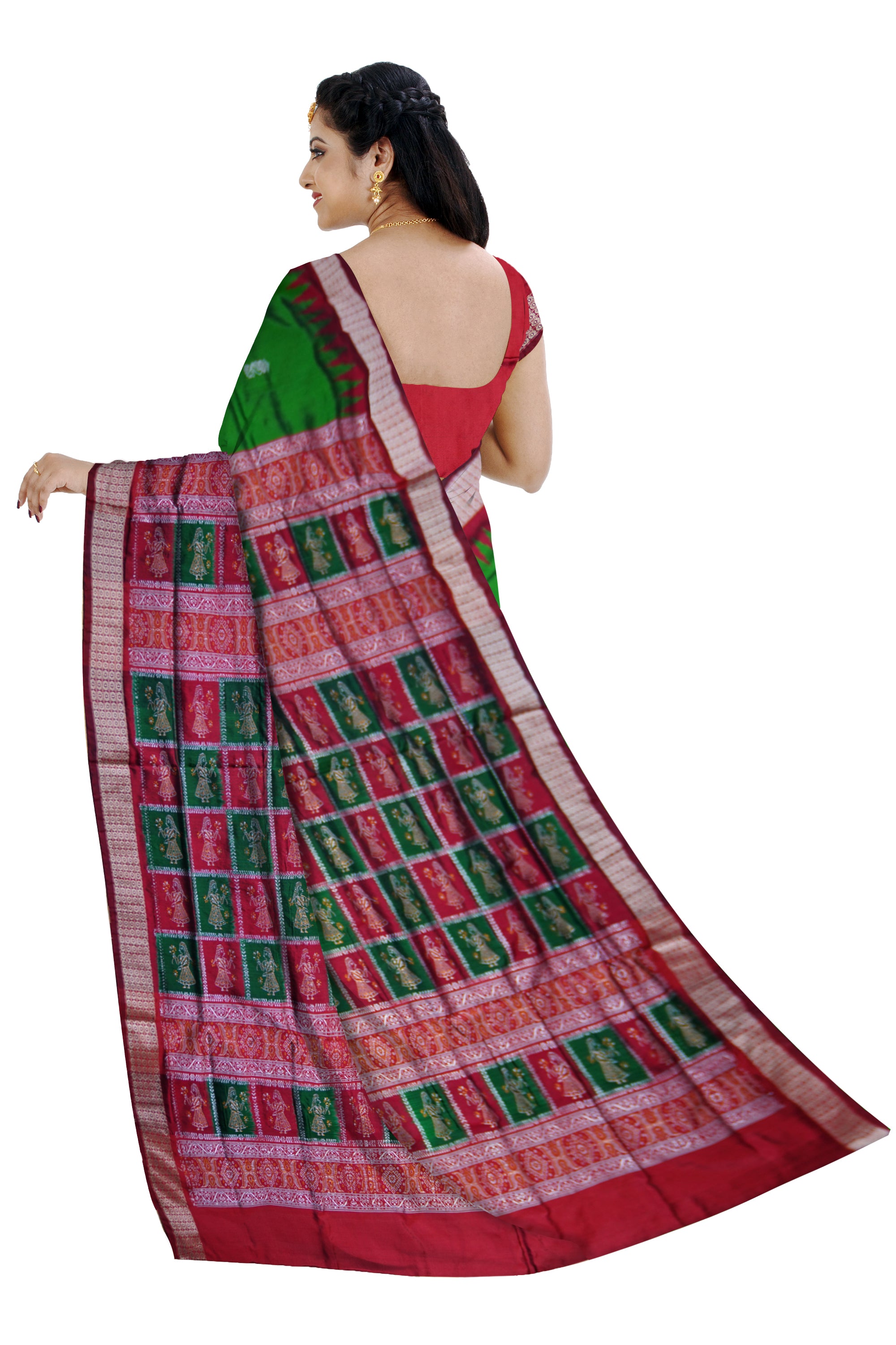 BEAUTIFUL LOTUS PATTERN PATA SAREE IS GREEN AND MAROON COLOR BASE,ATTACHED WITH MATCHING BLOUSE PIECE. - Koshali Arts & Crafts Enterprise