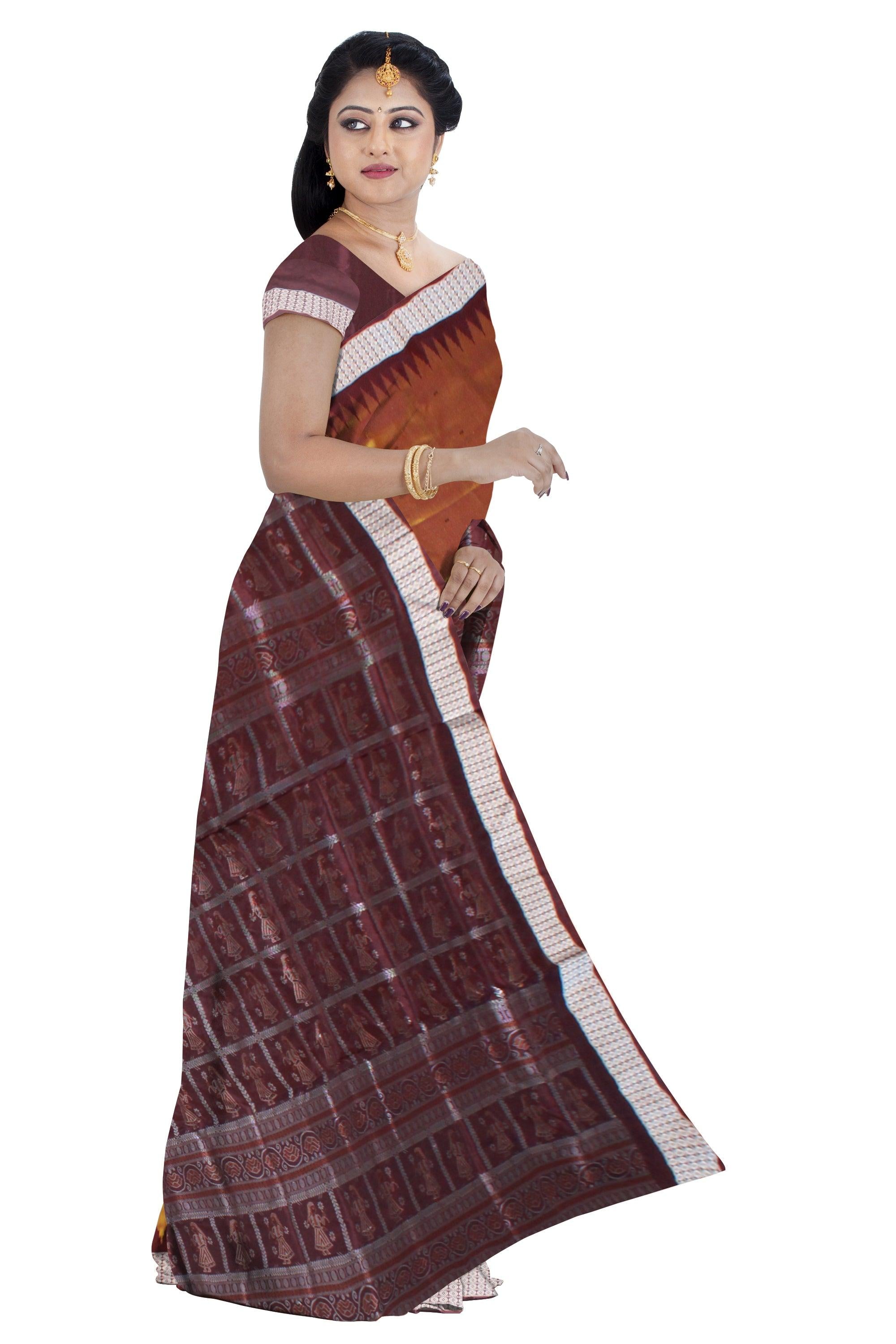 SMALL BOOTY PATTERN PATA SAREE IS YELLOW AND MAROON COLOR BASE, COMES WITH BLOUSE PIECE. - Koshali Arts & Crafts Enterprise