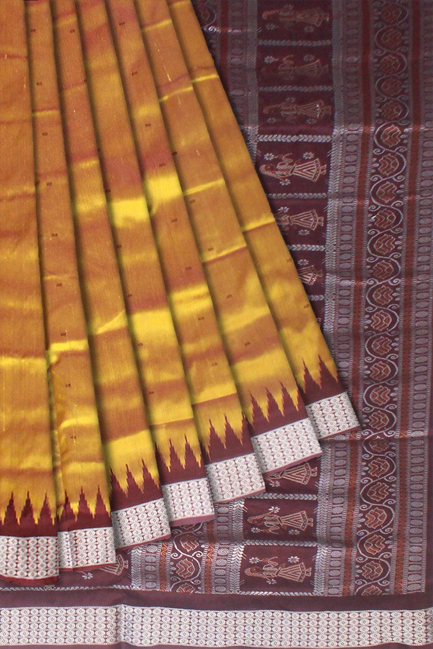 SMALL BOOTY PATTERN PATA SAREE IS YELLOW AND MAROON COLOR BASE, COMES WITH BLOUSE PIECE. - Koshali Arts & Crafts Enterprise