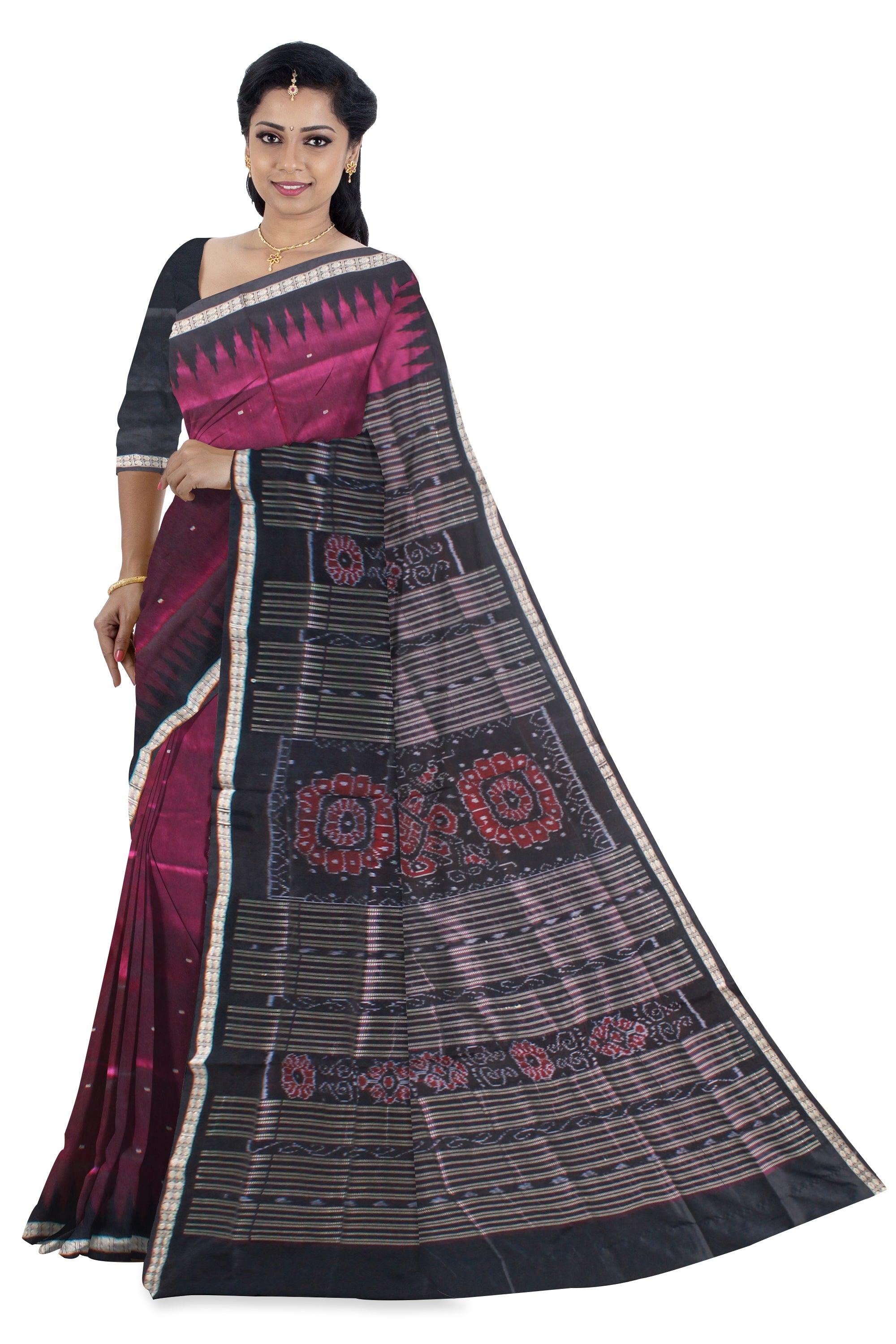 DEEP PINK AND BLACK COLOR BOOTY PATTERN SONEPUR PATA SAREE, WITH BLOUSE PIECE. - Koshali Arts & Crafts Enterprise