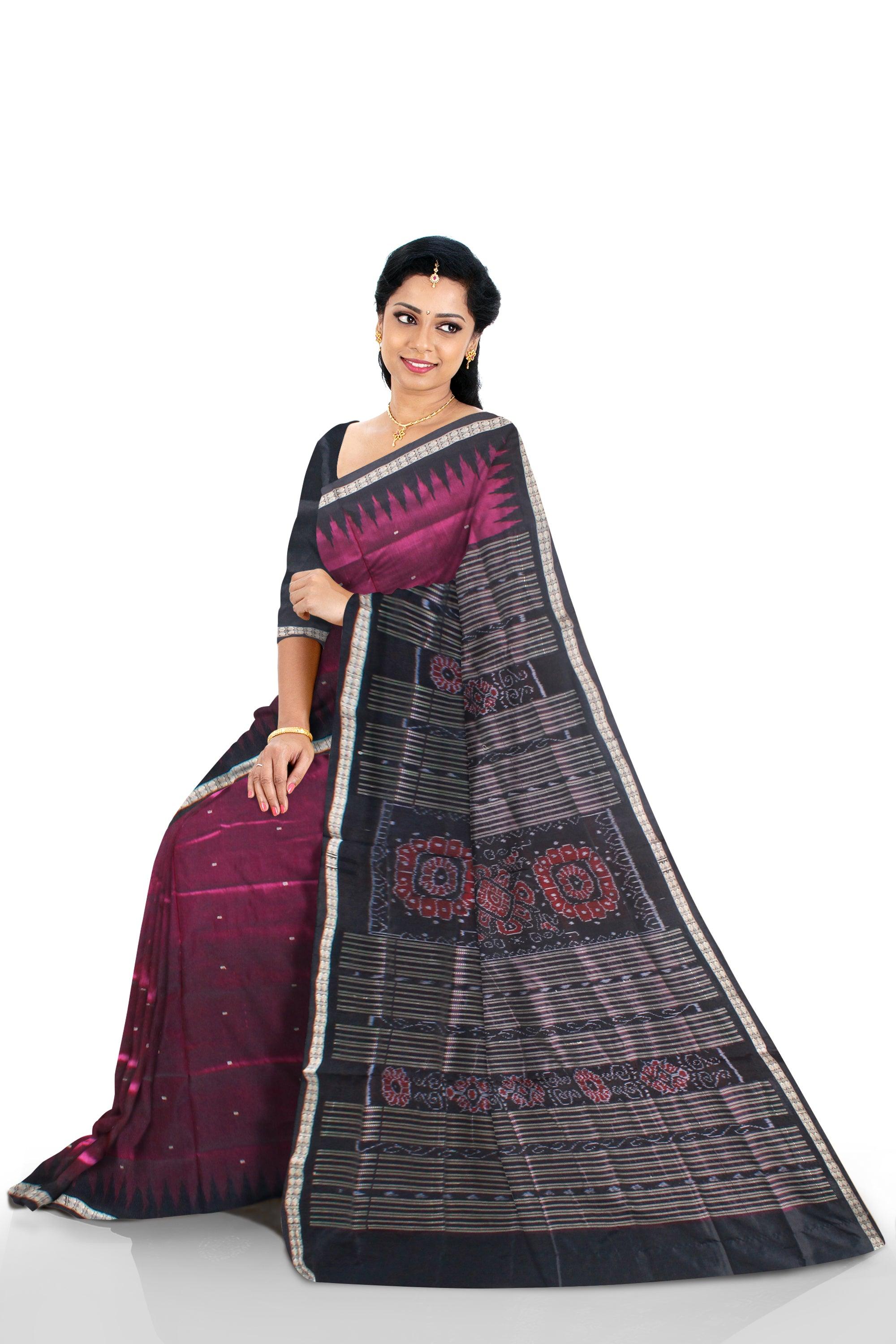 DEEP PINK AND BLACK COLOR BOOTY PATTERN SONEPUR PATA SAREE, WITH BLOUSE PIECE. - Koshali Arts & Crafts Enterprise