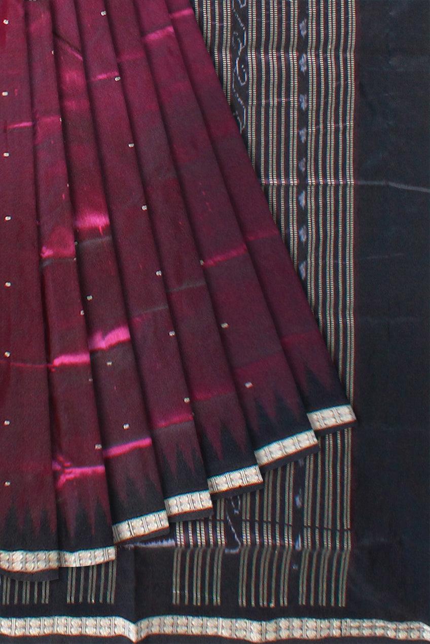 DEEP PINK AND BLACK COLOR BOOTY PATTERN SONEPUR PATA SAREE, WITH BLOUSE PIECE. - Koshali Arts & Crafts Enterprise