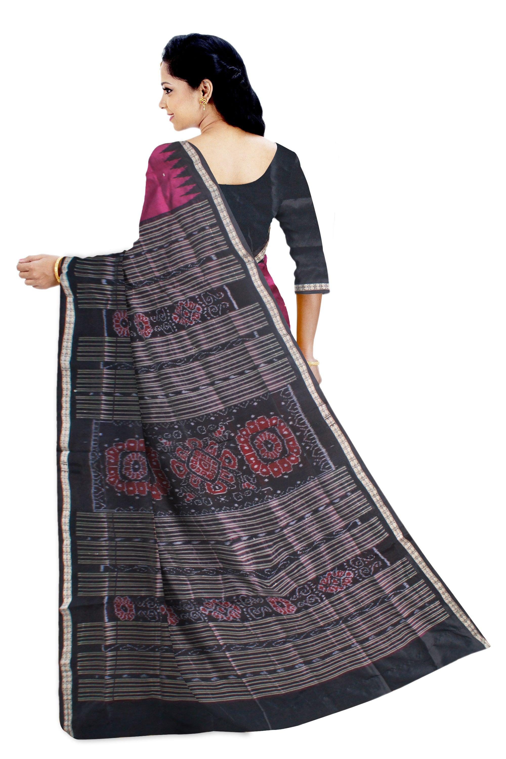 DEEP PINK AND BLACK COLOR BOOTY PATTERN SONEPUR PATA SAREE, WITH BLOUSE PIECE. - Koshali Arts & Crafts Enterprise