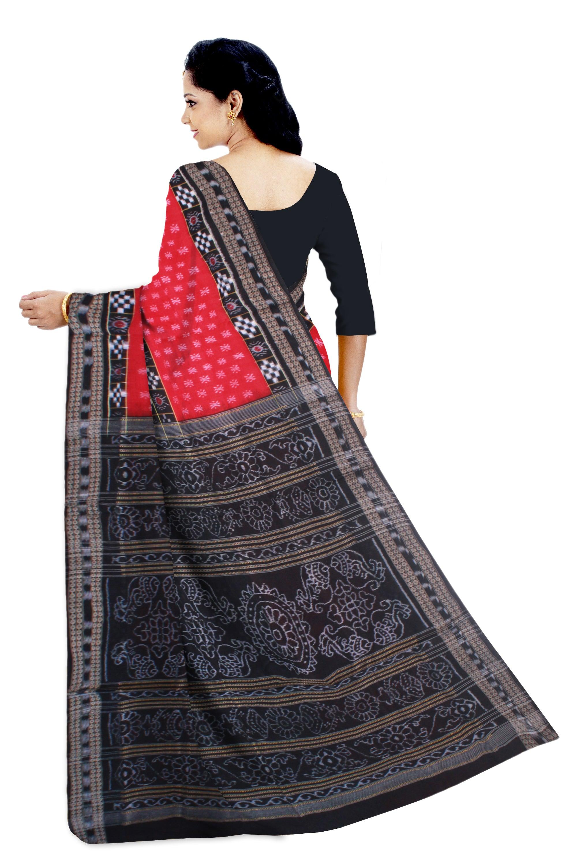 LATEST PASAPALI PATTERN RED AND BLACK COLOR COTTON SAREE, WITHOUT BLOUSE PIECE. - Koshali Arts & Crafts Enterprise