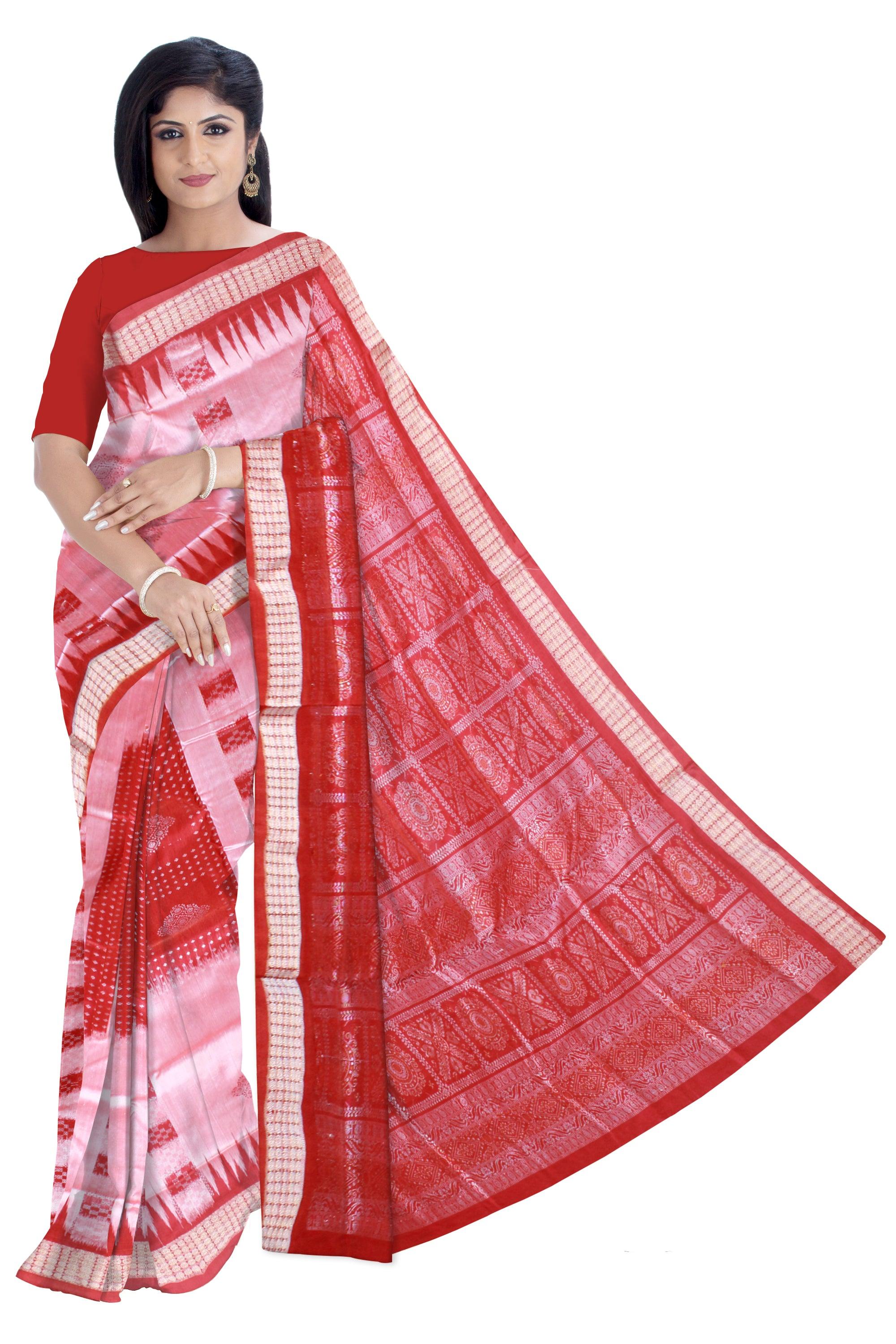 NEW COLLECTION CHANDUA PATA SAREE IS RED AND LIGHT SILVER COLOR BASE, WITH BLOUSE PIECE. - Koshali Arts & Crafts Enterprise