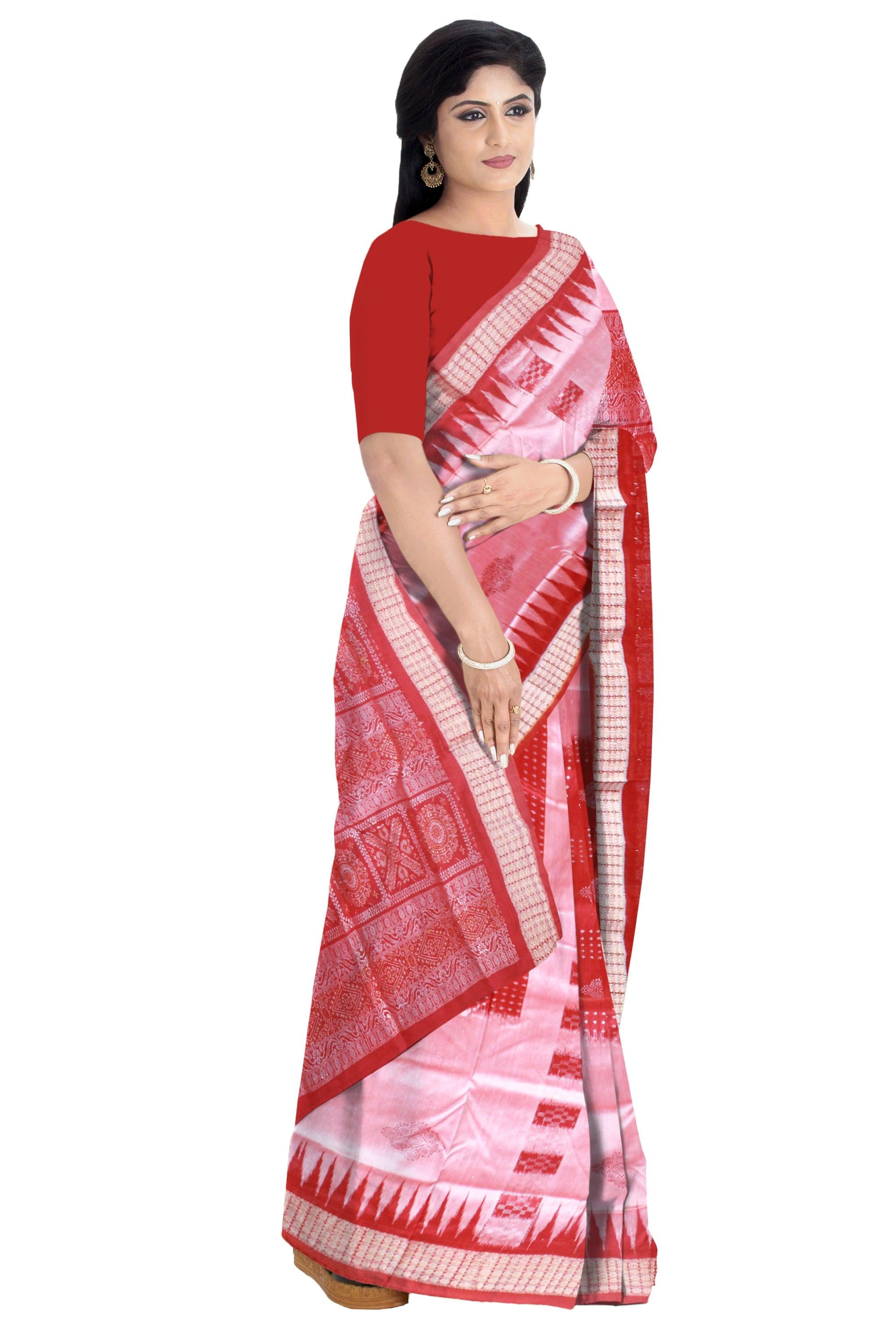 NEW COLLECTION CHANDUA PATA SAREE IS RED AND LIGHT SILVER COLOR BASE, WITH BLOUSE PIECE. - Koshali Arts & Crafts Enterprise