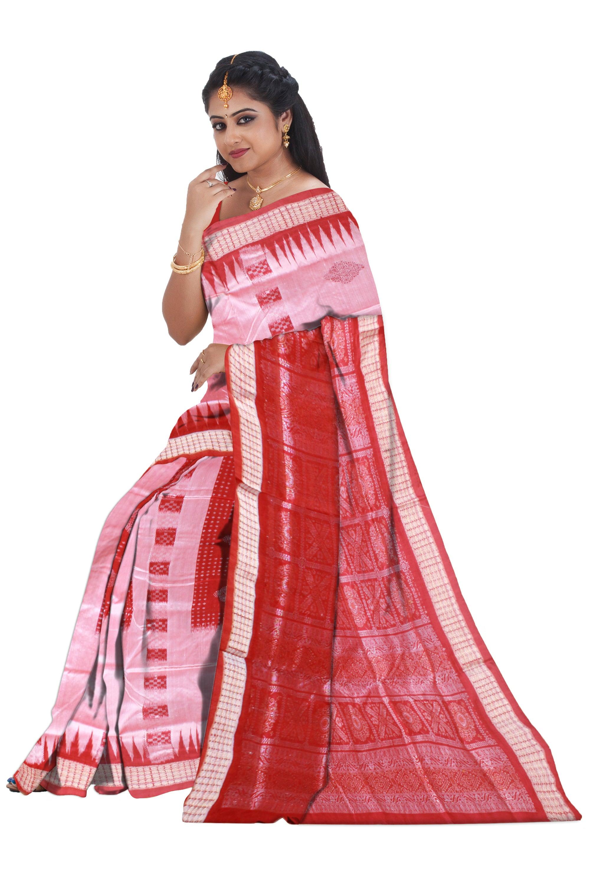 NEW COLLECTION CHANDUA PATA SAREE IS RED AND LIGHT SILVER COLOR BASE, WITH BLOUSE PIECE. - Koshali Arts & Crafts Enterprise