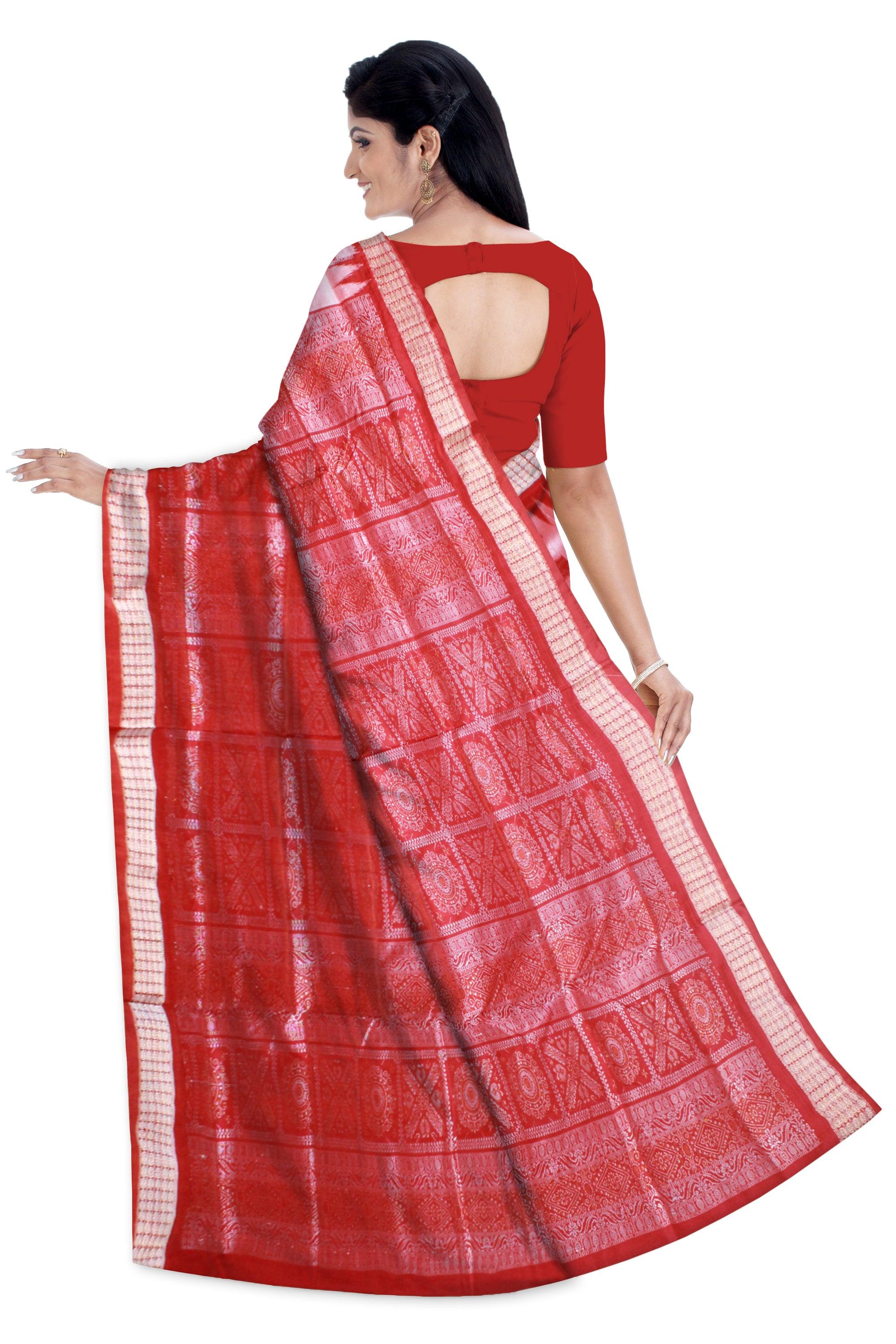 NEW COLLECTION CHANDUA PATA SAREE IS RED AND LIGHT SILVER COLOR BASE, WITH BLOUSE PIECE. - Koshali Arts & Crafts Enterprise