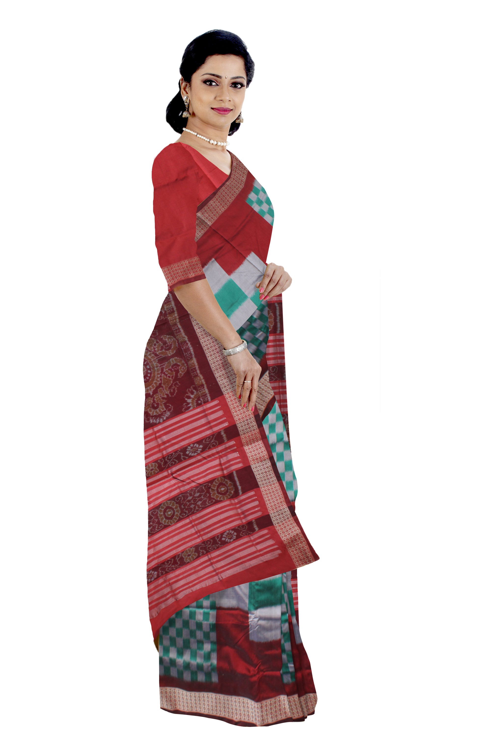TURQUOISE AND MAROON COLOR BIG PASAPALI DESIGN PATA SAREE,COMES WITH MATCHING BLOUSE PIECE. - Koshali Arts & Crafts Enterprise
