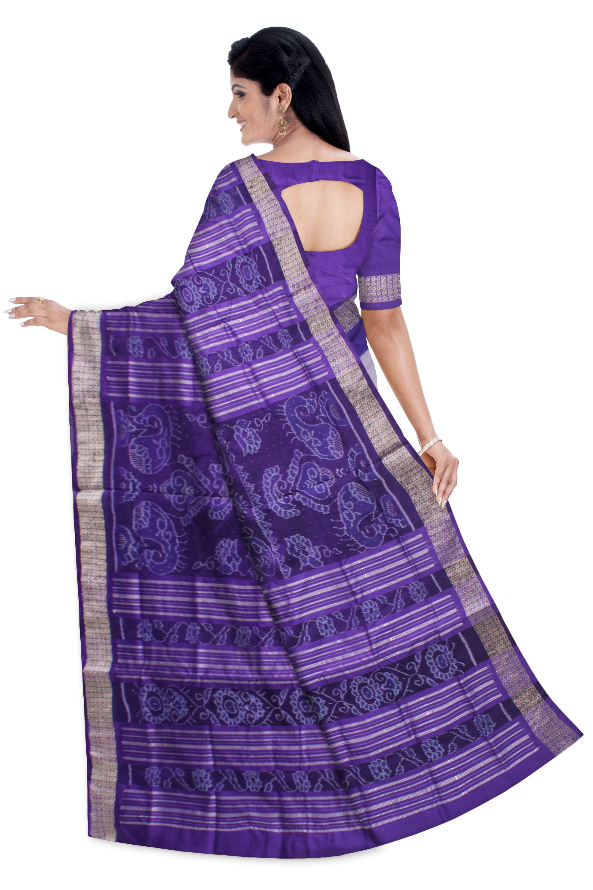 FULL BODY BIG PASAPALI PATTERN PATA SAREE IS SKY AND PURPLE COLOR BASE,COMES WITH MATCHING BLOUSE PIECE. - Koshali Arts & Crafts Enterprise