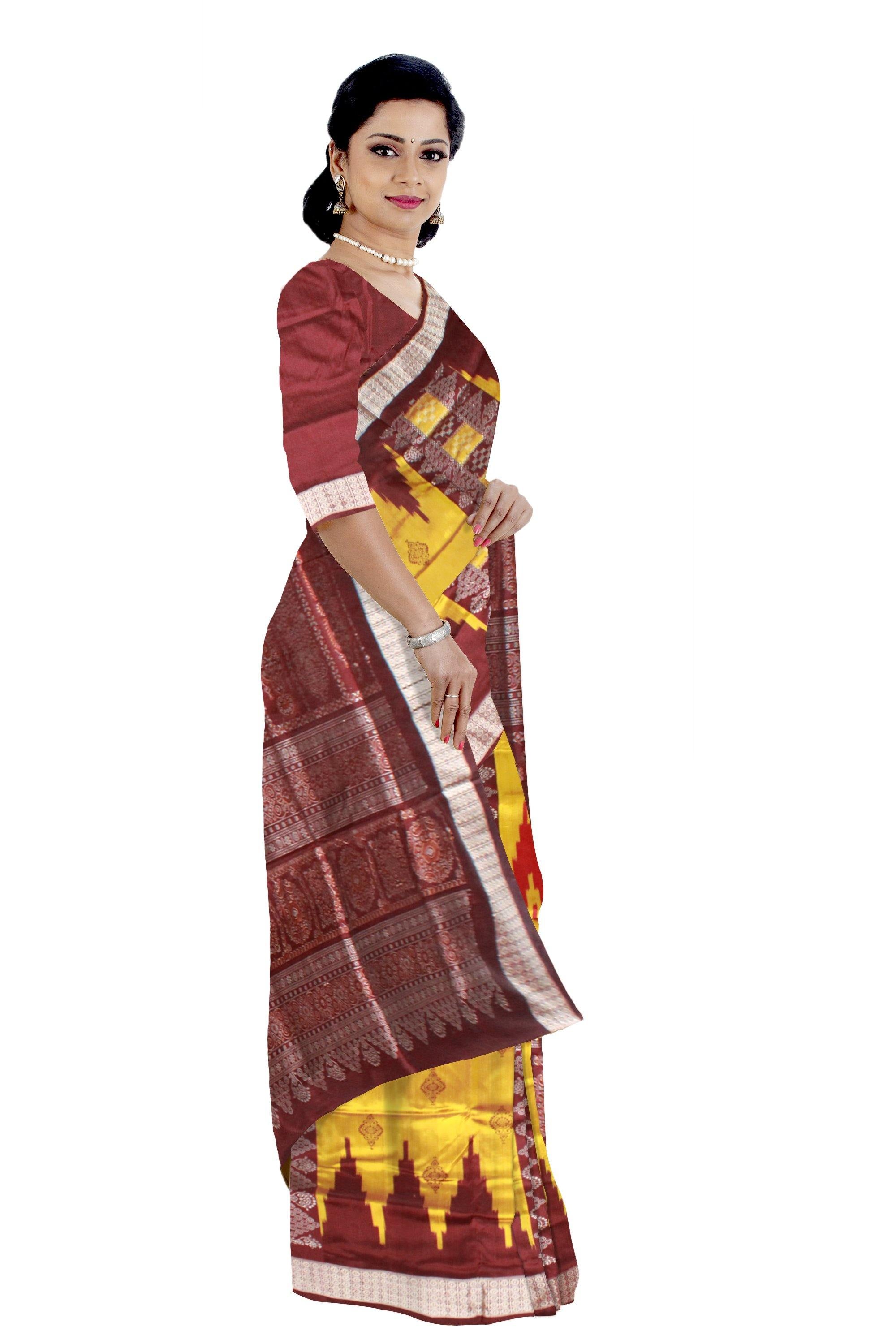 Sambalpuri Pata saree with Pasapali design in yellow with blouse piece - Koshali Arts & Crafts Enterprise