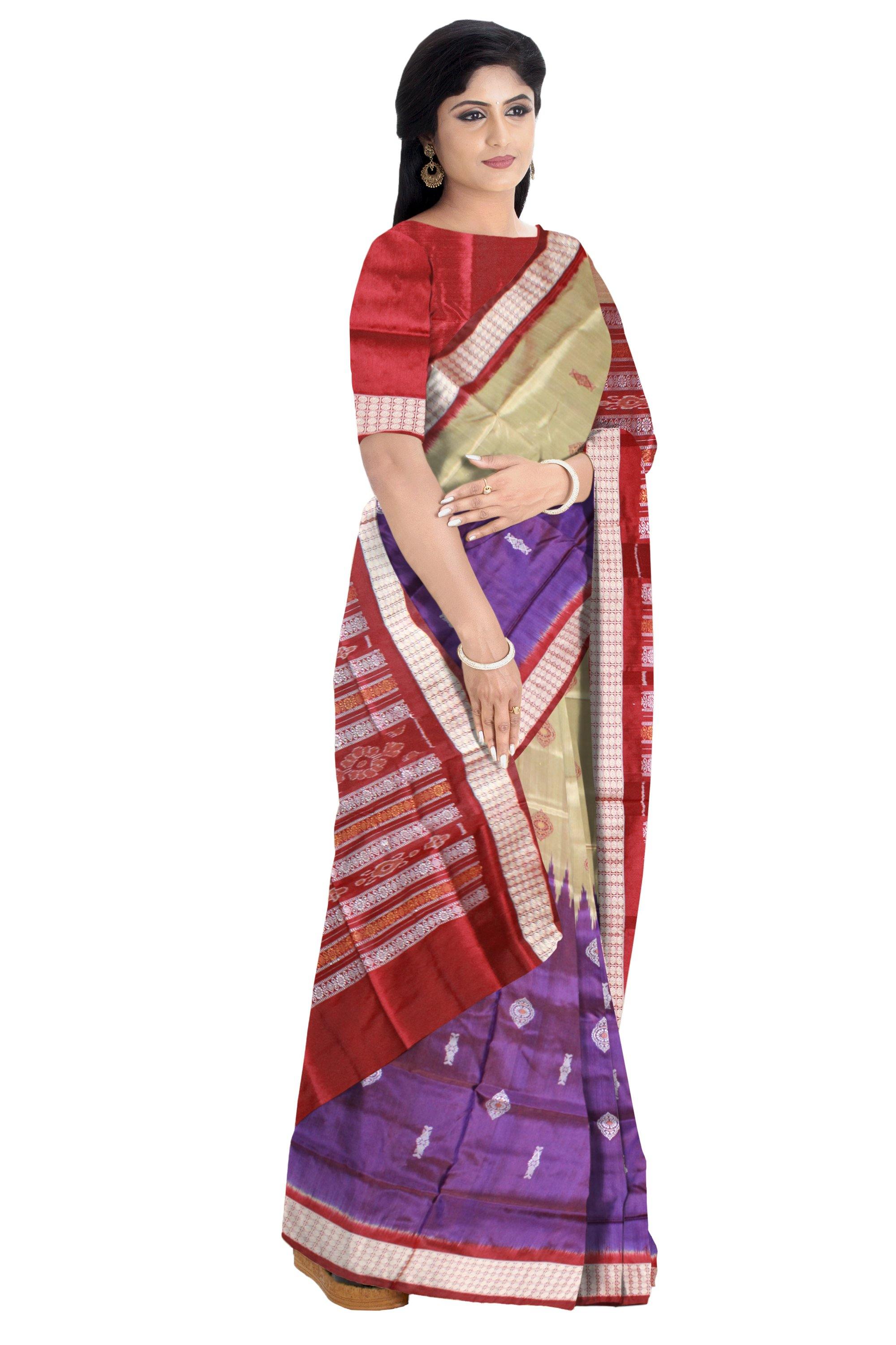 2d Gray and violate color, Bomkei Pata saree with blouse piece. - Koshali Arts & Crafts Enterprise