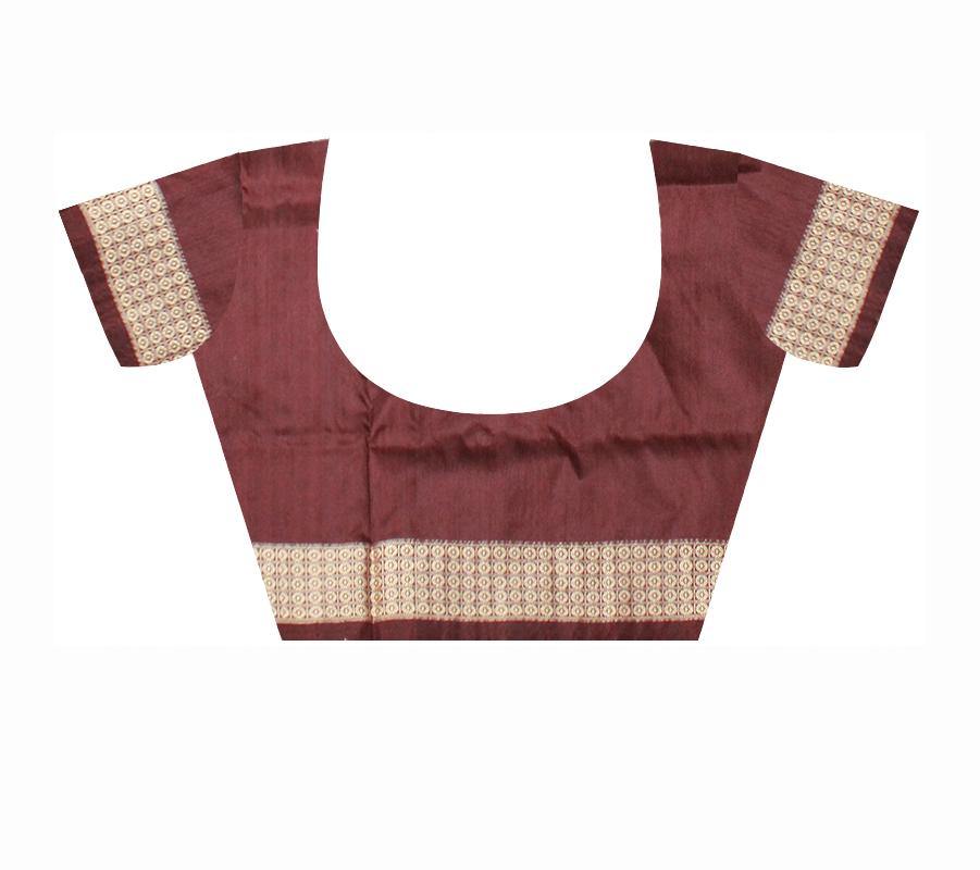 Zigzag design Yellow and brown mix Pata saree with blouse piece - Koshali Arts & Crafts Enterprise