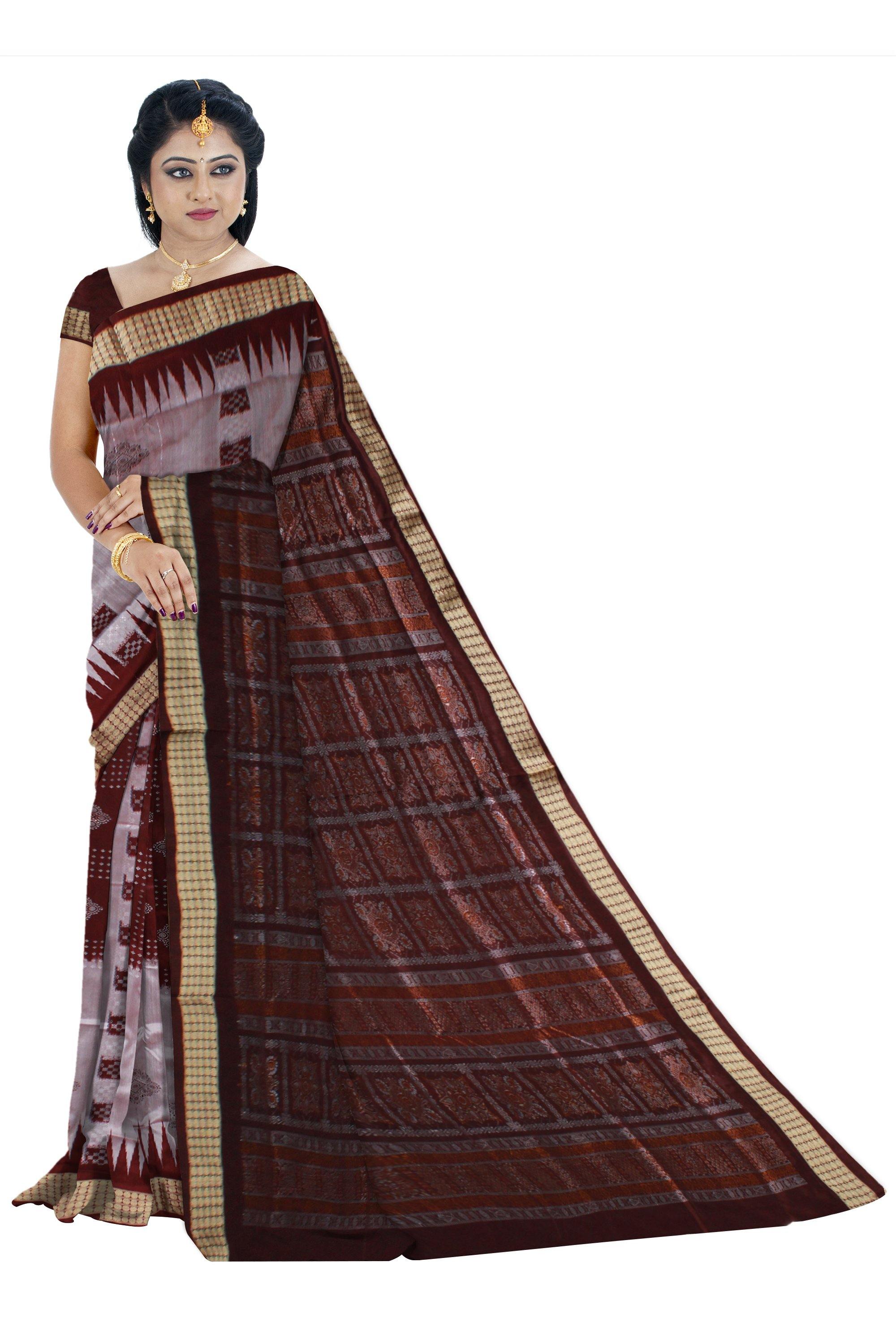 Silver and Brown color Pasapali Pata saree with blouse piece - Koshali Arts & Crafts Enterprise
