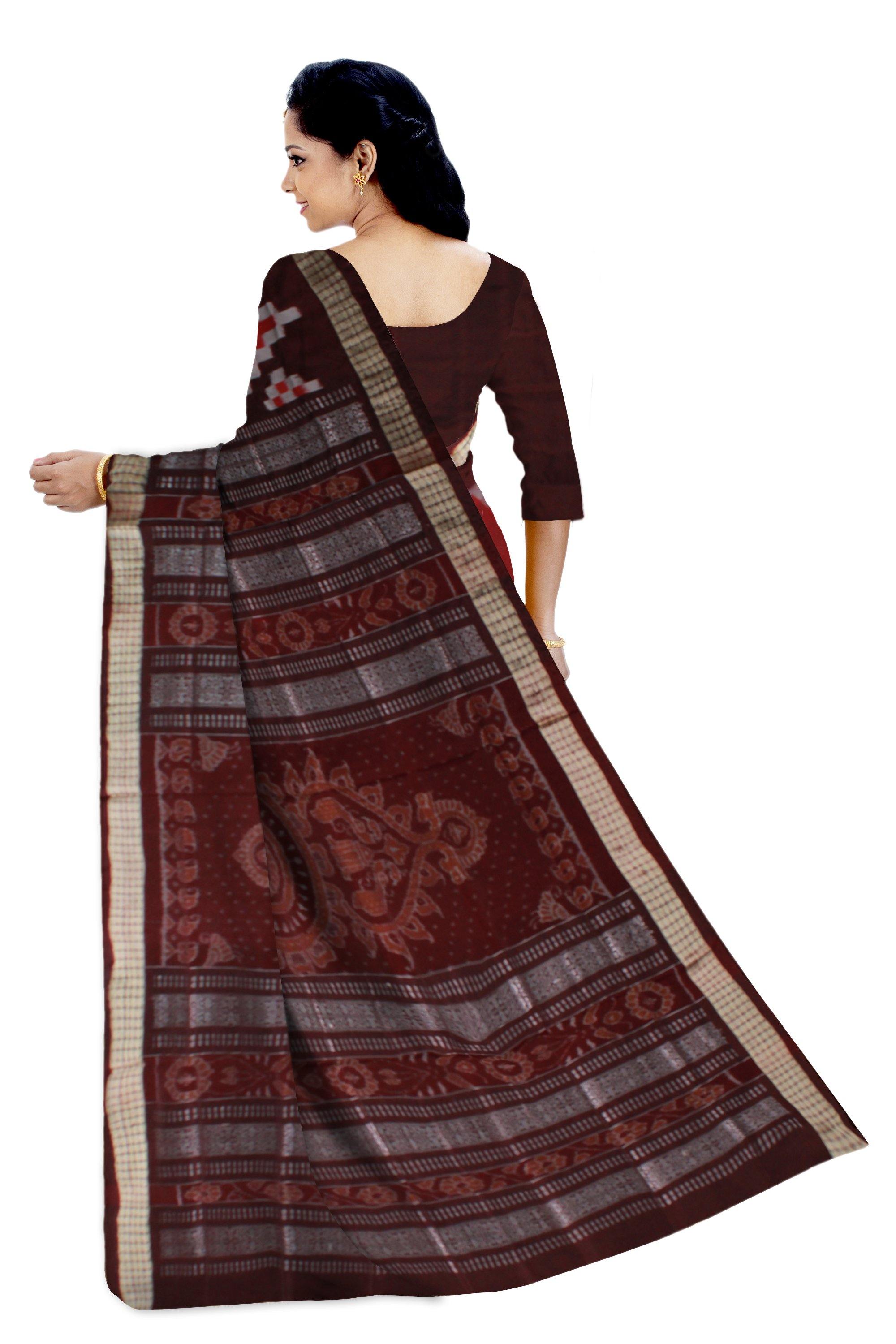Sapta Print Marron color Pata saree with blouse piece. - Koshali Arts & Crafts Enterprise