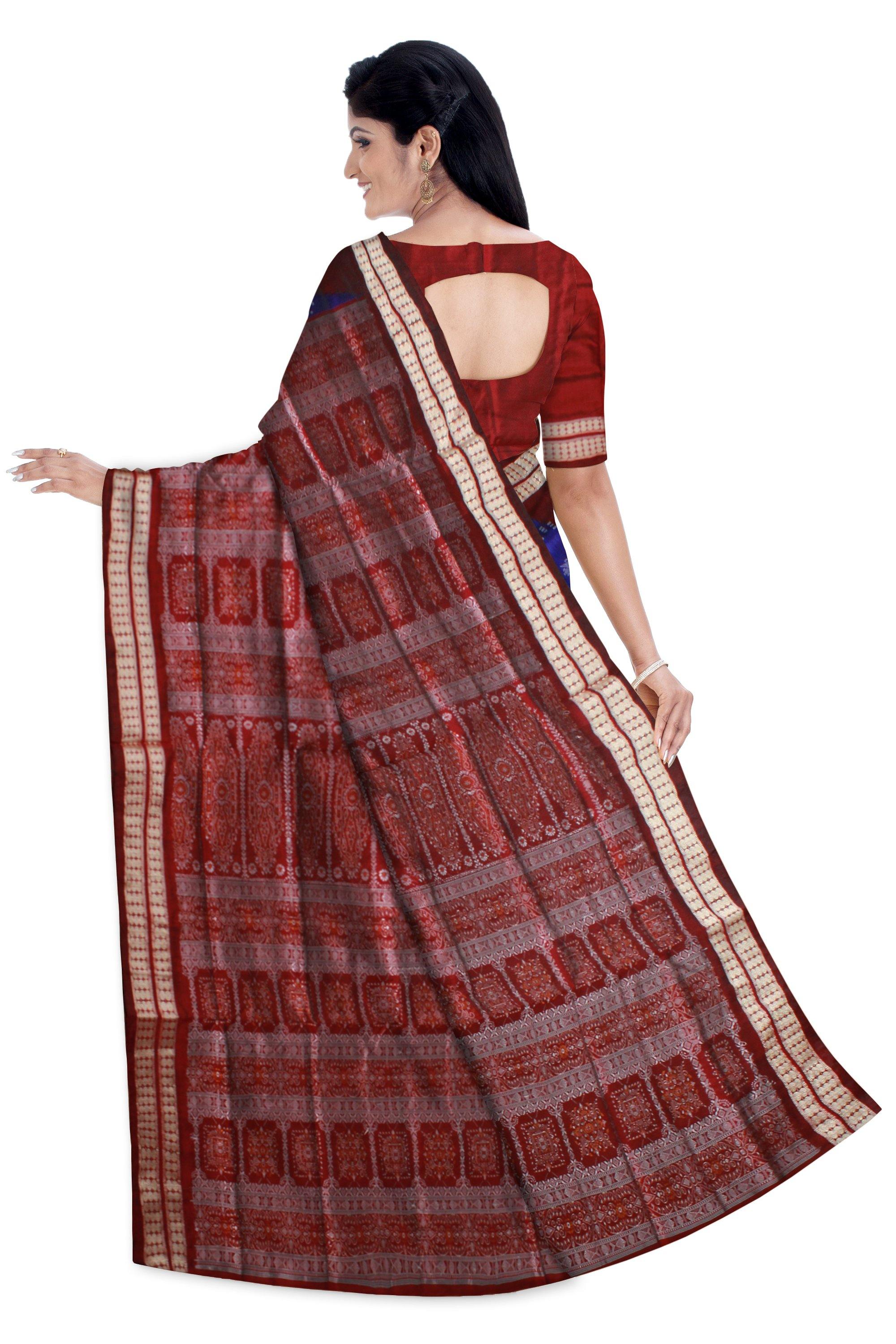 Blue & Brown color Bomkei pata saree with blouse piece. - Koshali Arts & Crafts Enterprise