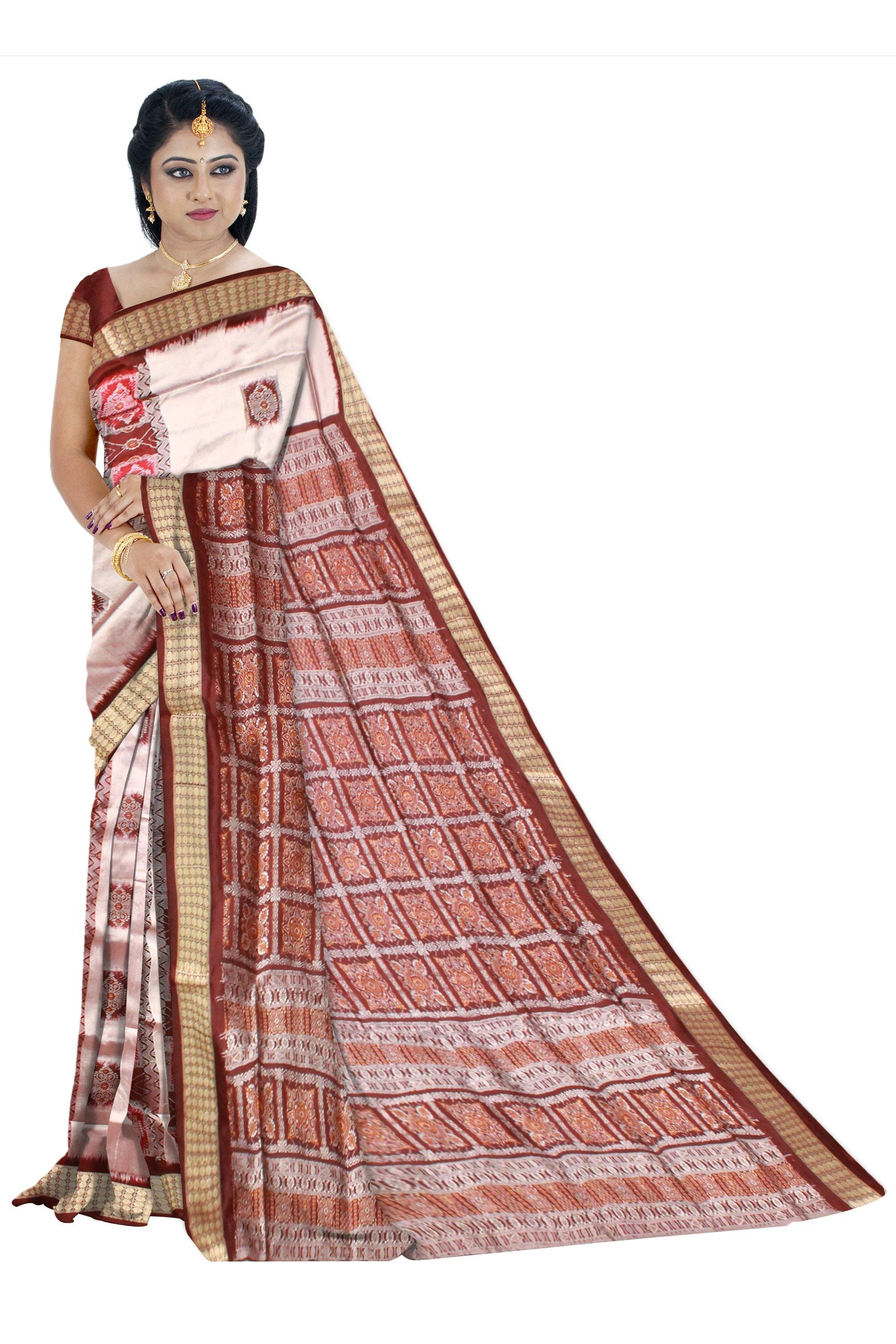 Mattha color Sambalpuri Pata saree With blouse piece. - Koshali Arts & Crafts Enterprise