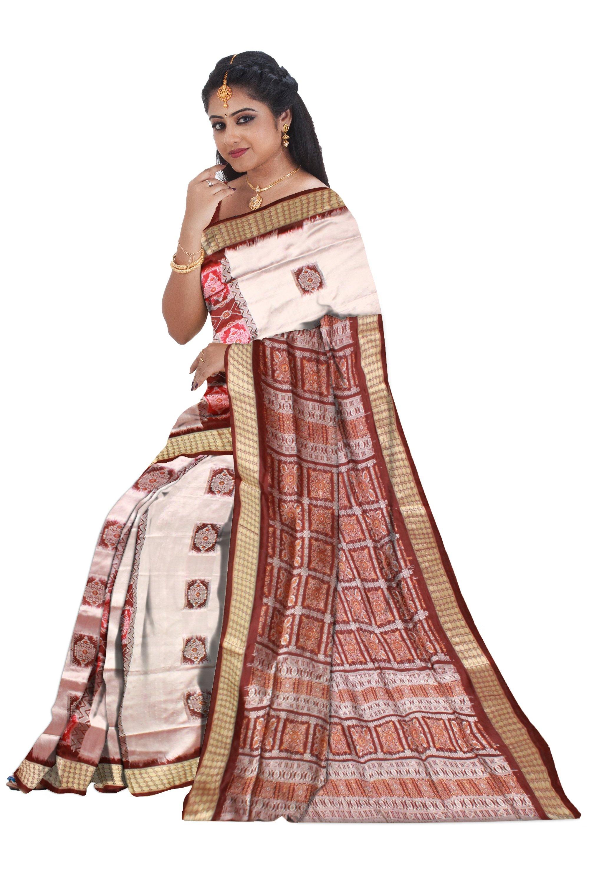 Mattha color Sambalpuri Pata saree With blouse piece. - Koshali Arts & Crafts Enterprise