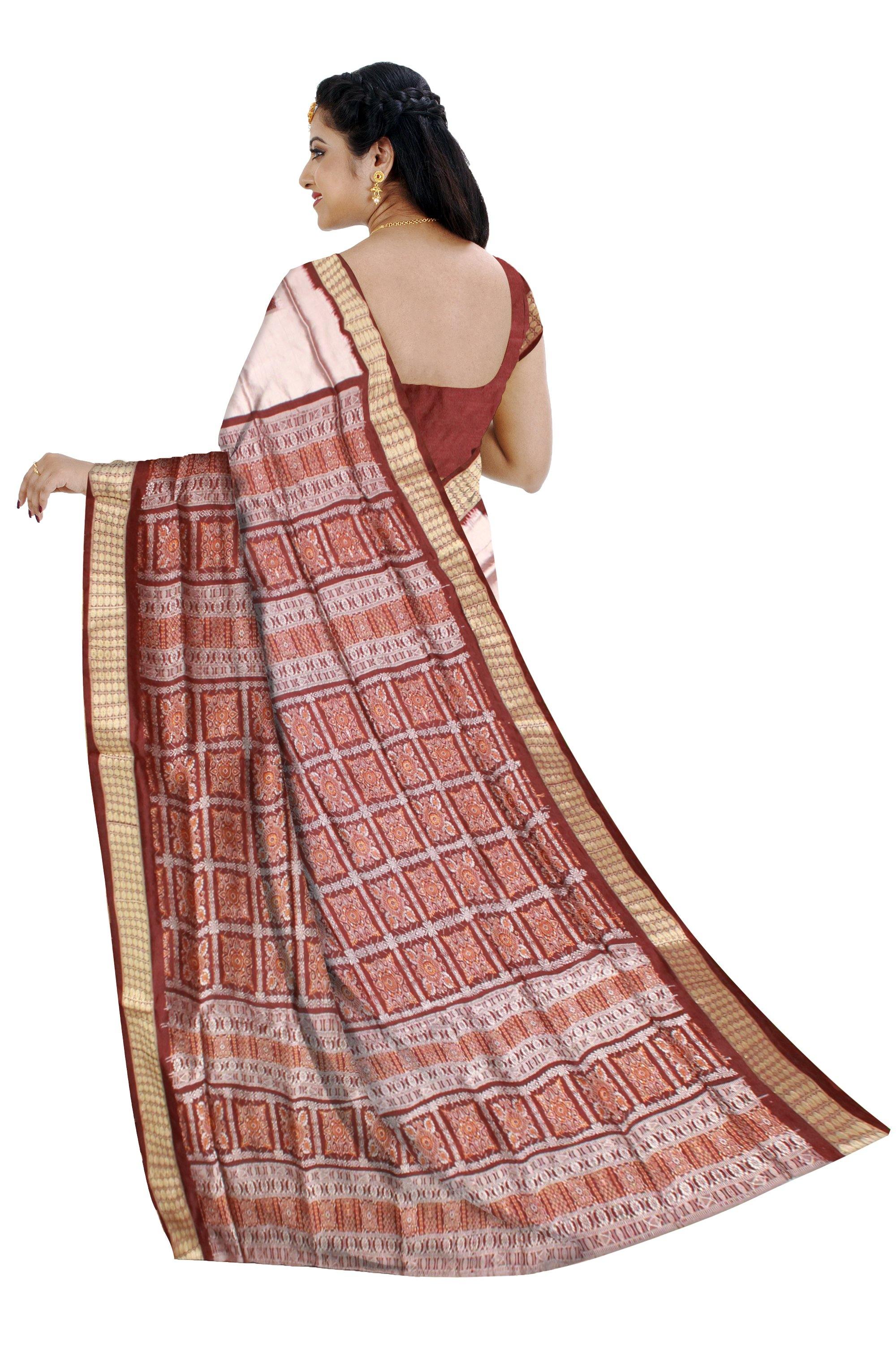 Mattha color Sambalpuri Pata saree With blouse piece. - Koshali Arts & Crafts Enterprise