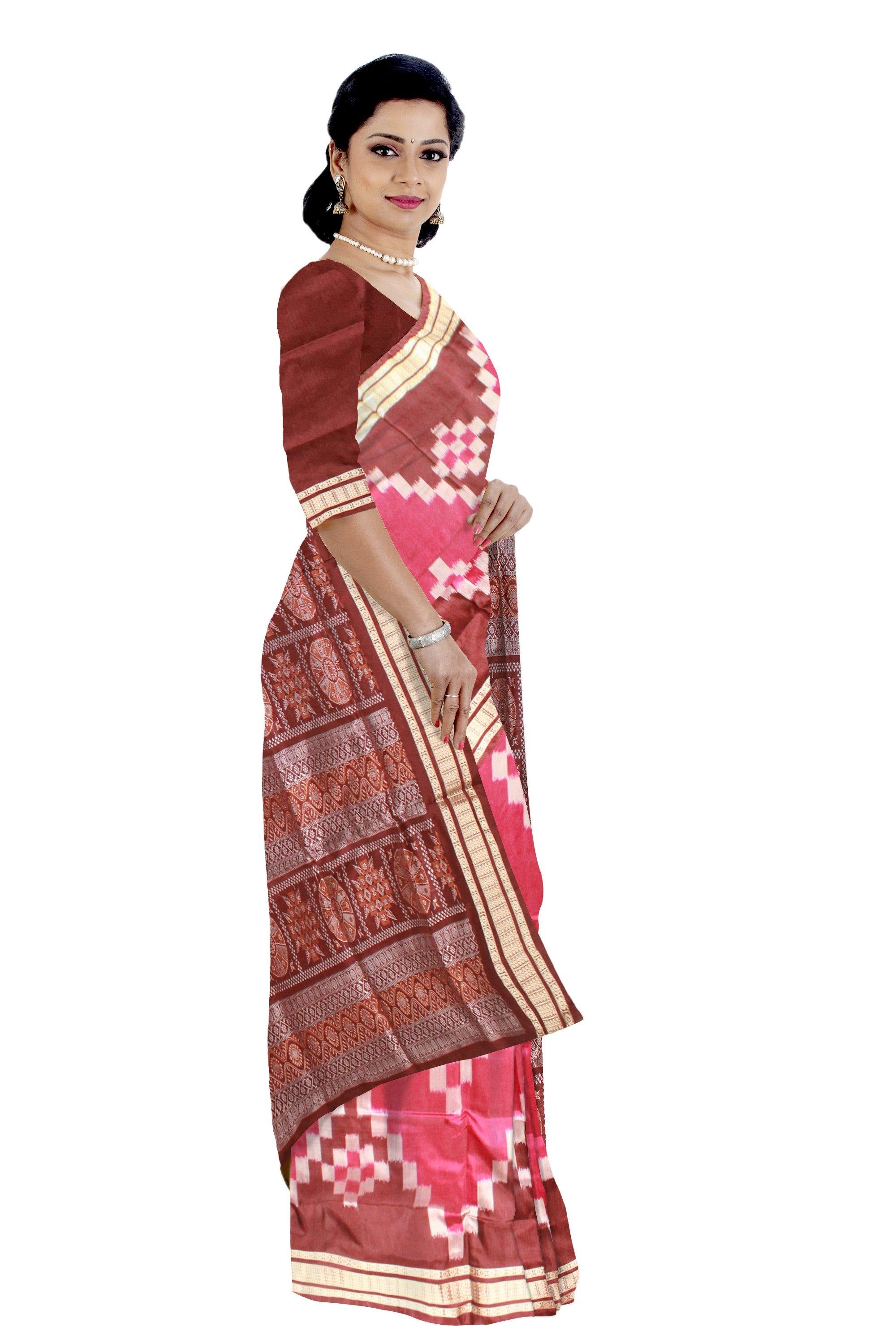 Pink color Sapta pattern Sambalpuri Pata saree with blouse piece. - Koshali Arts & Crafts Enterprise