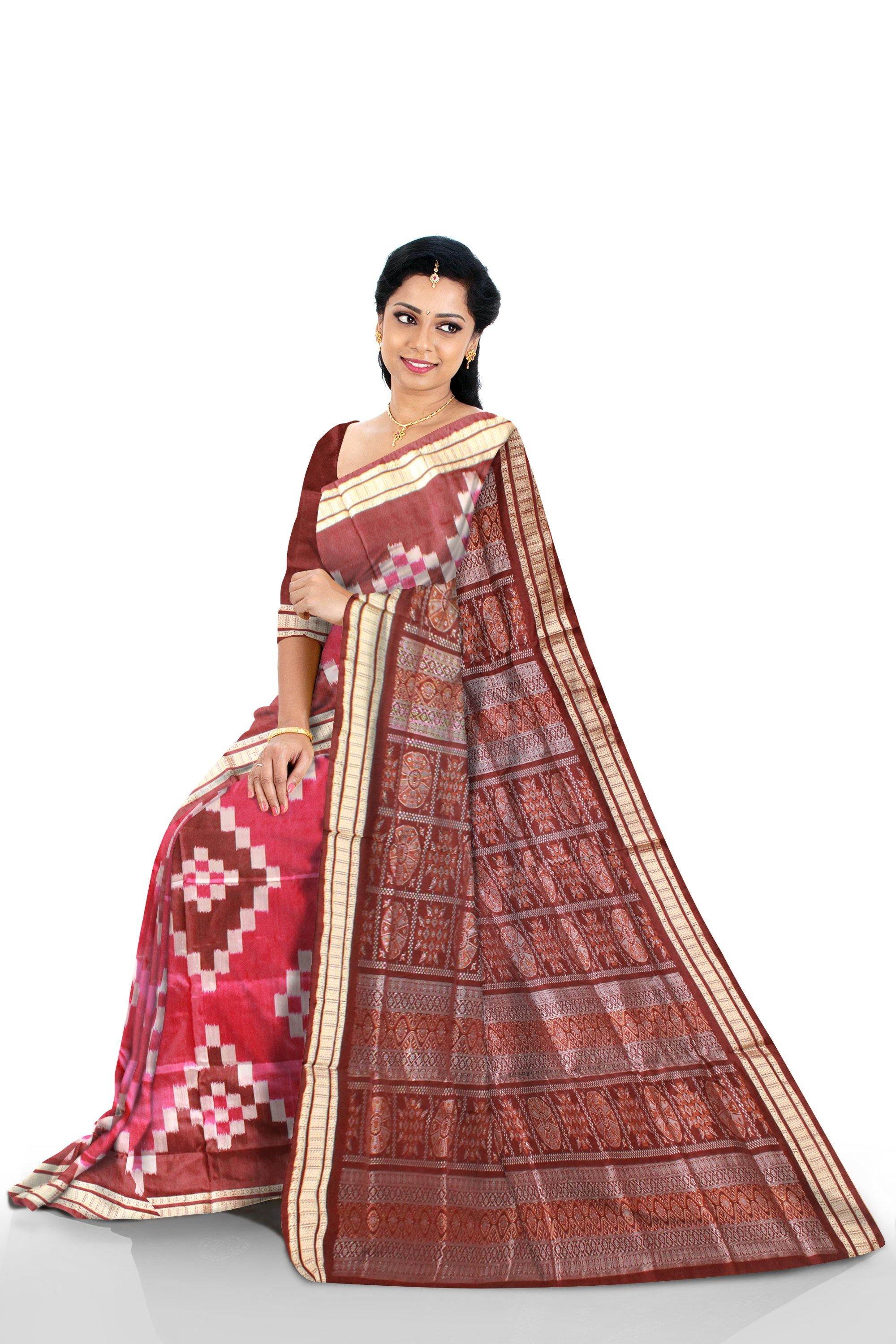 Pink color Sapta pattern Sambalpuri Pata saree with blouse piece. - Koshali Arts & Crafts Enterprise