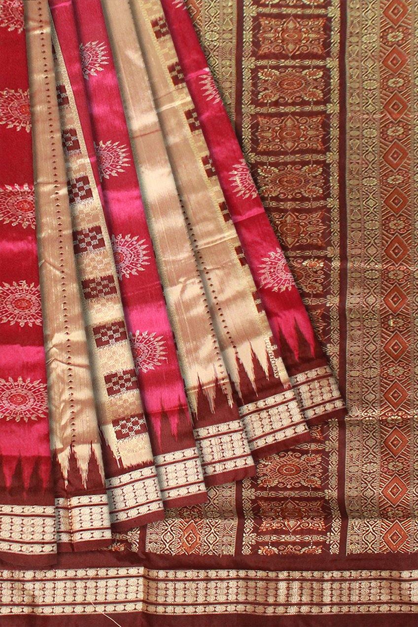 Pink & Peach color Bomkei Pata saree with Pasapali lining, with blouse piece. - Koshali Arts & Crafts Enterprise