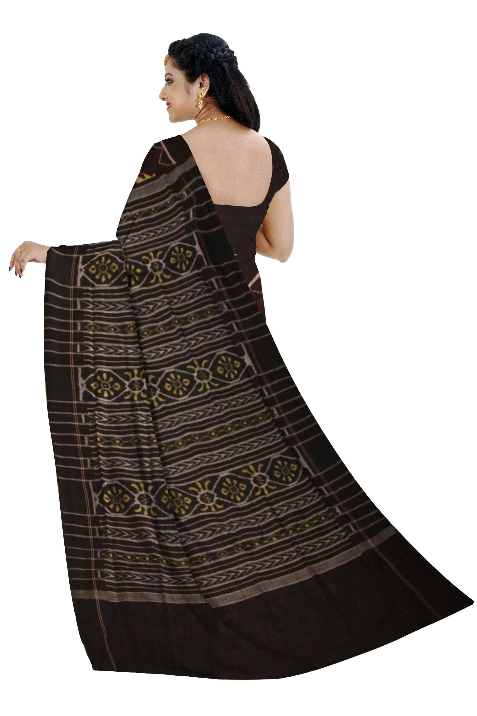 Brown color doll print Sambalpuri Cotton saree with blouse piece. - Koshali Arts & Crafts Enterprise