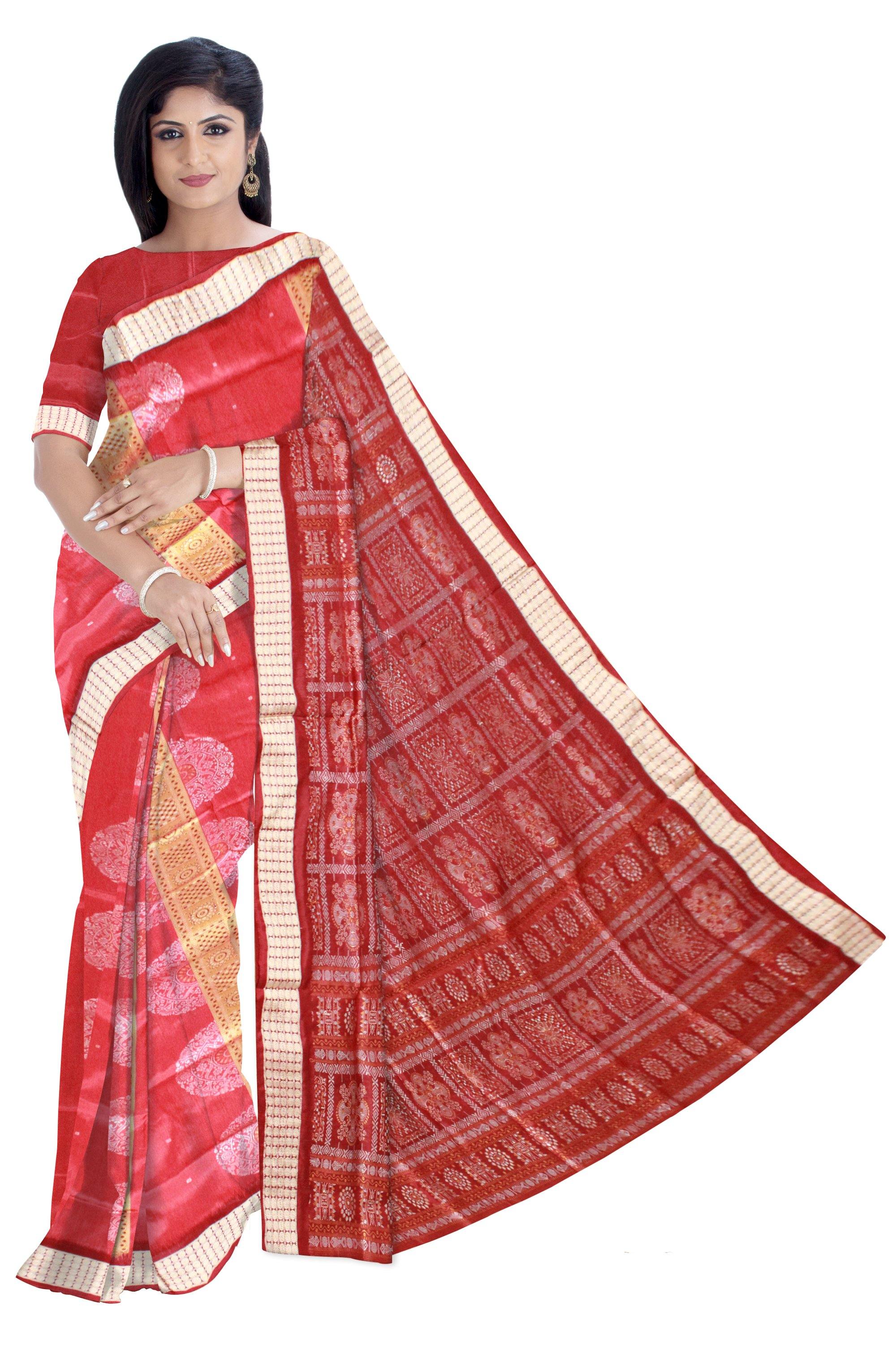 Maroon color bomkei Sambalpuri pata saree with blouse piece - Koshali Arts & Crafts Enterprise