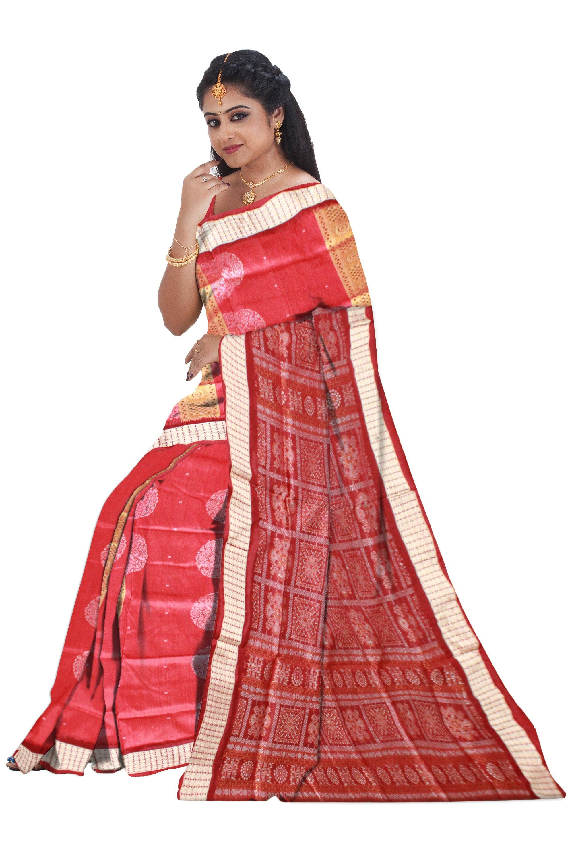 Maroon color bomkei Sambalpuri pata saree with blouse piece - Koshali Arts & Crafts Enterprise