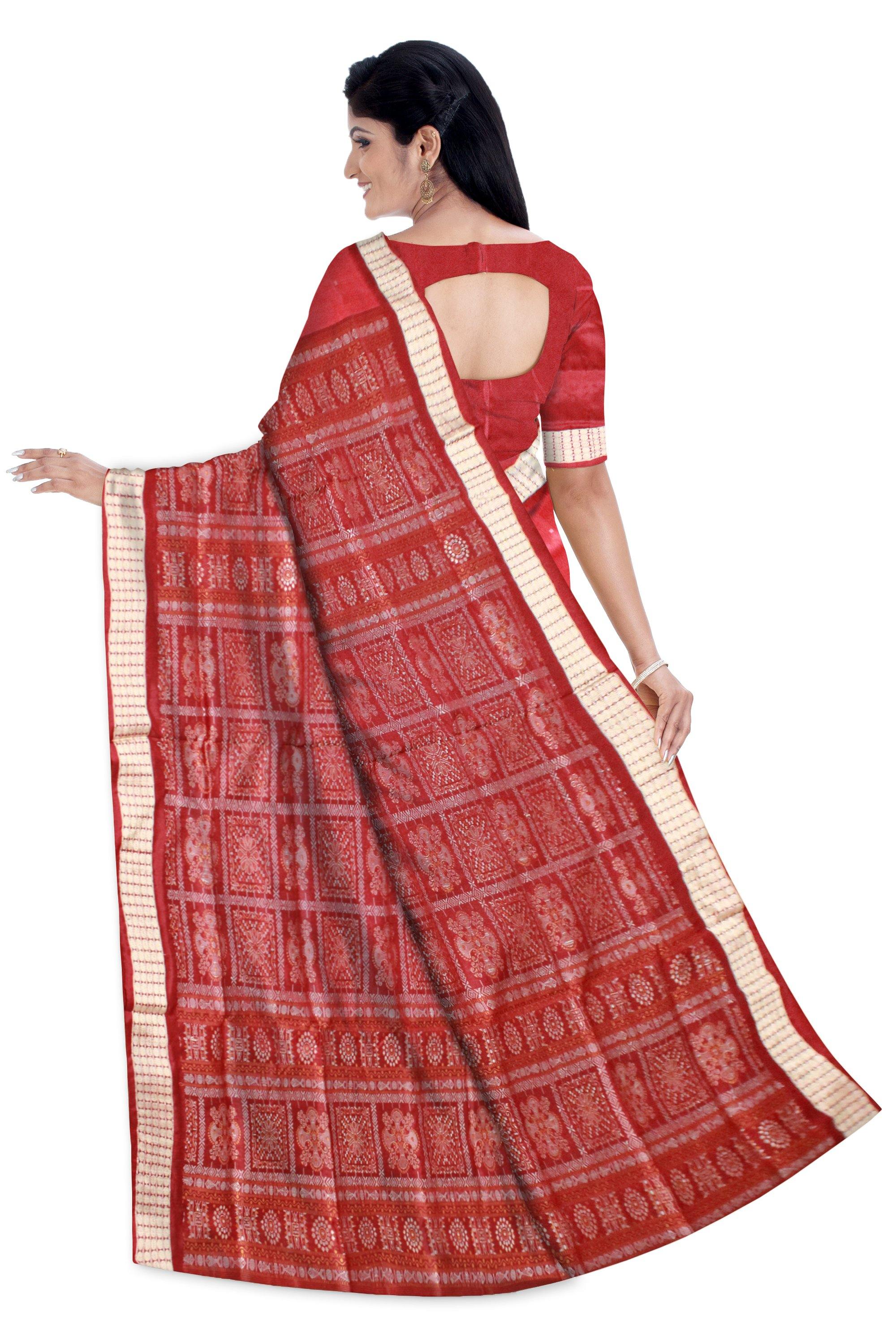 Maroon color bomkei Sambalpuri pata saree with blouse piece - Koshali Arts & Crafts Enterprise