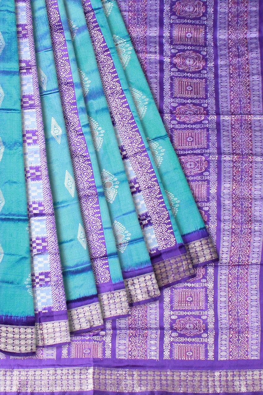 Blue color Pasapali lining bomkei Sambalpuri pata saree with blouse piece - Koshali Arts & Crafts Enterprise