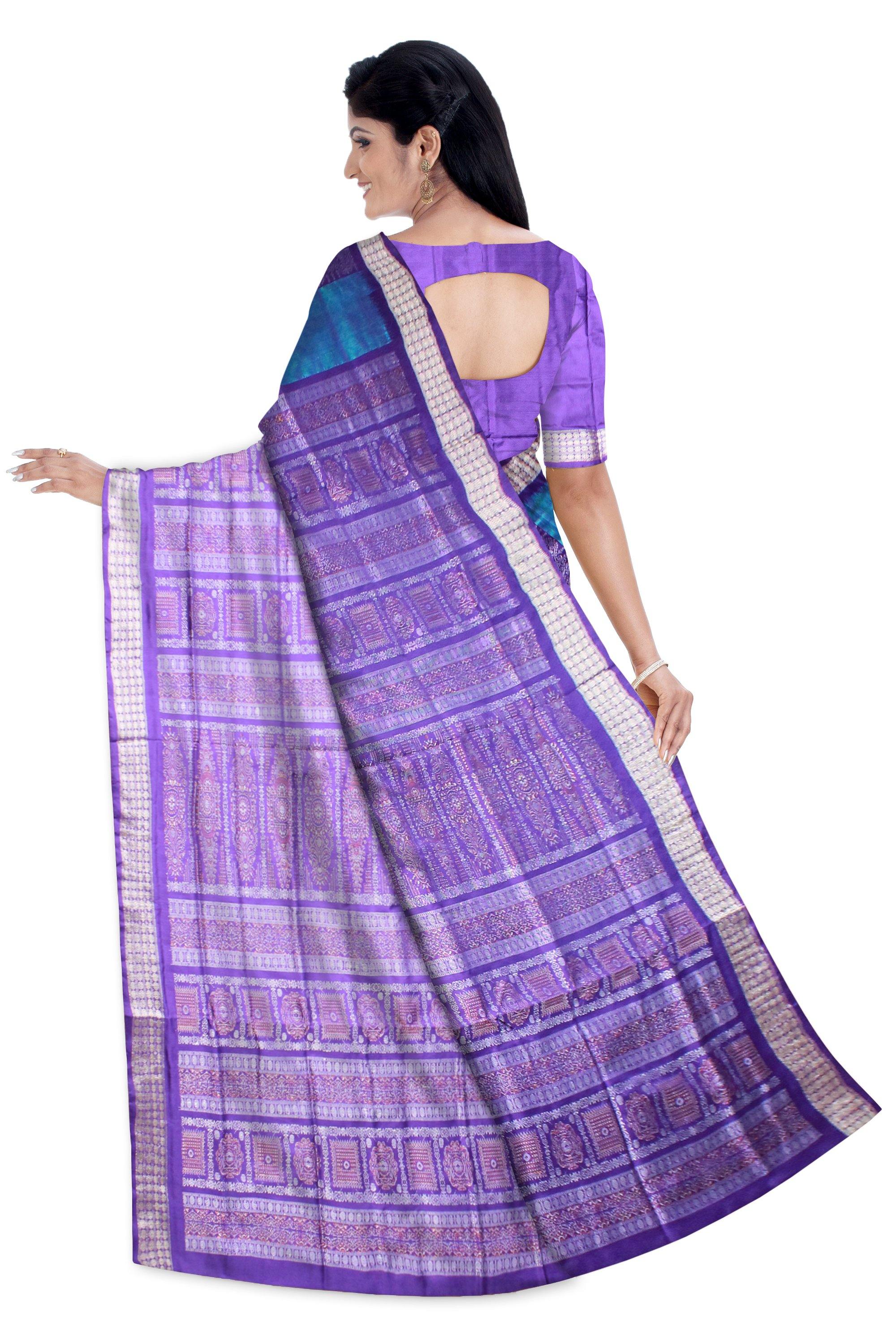 Blue color Pasapali lining bomkei Sambalpuri pata saree with blouse piece - Koshali Arts & Crafts Enterprise