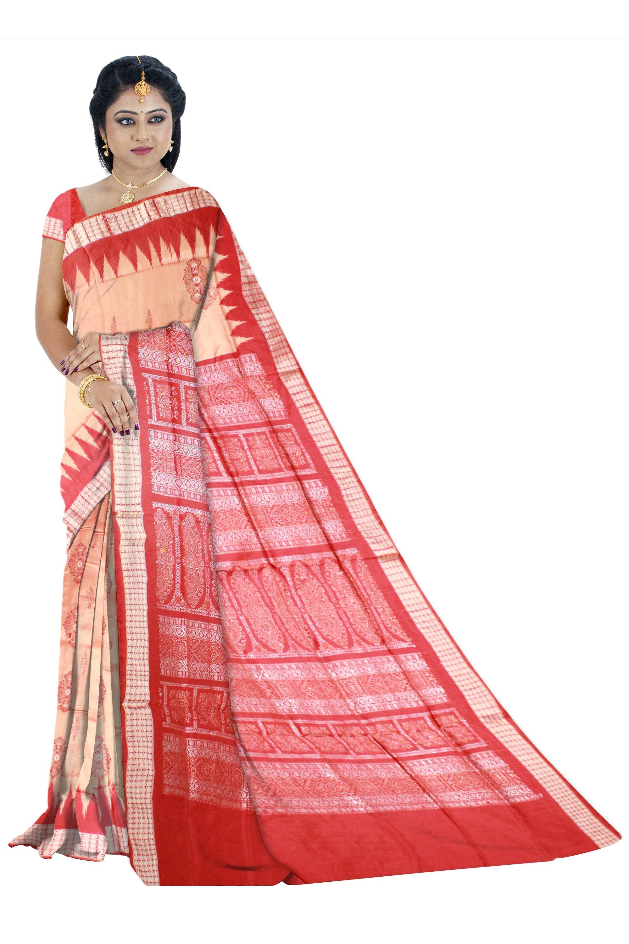 Peach color bomkei pata Saree with blouse piece - Koshali Arts & Crafts Enterprise