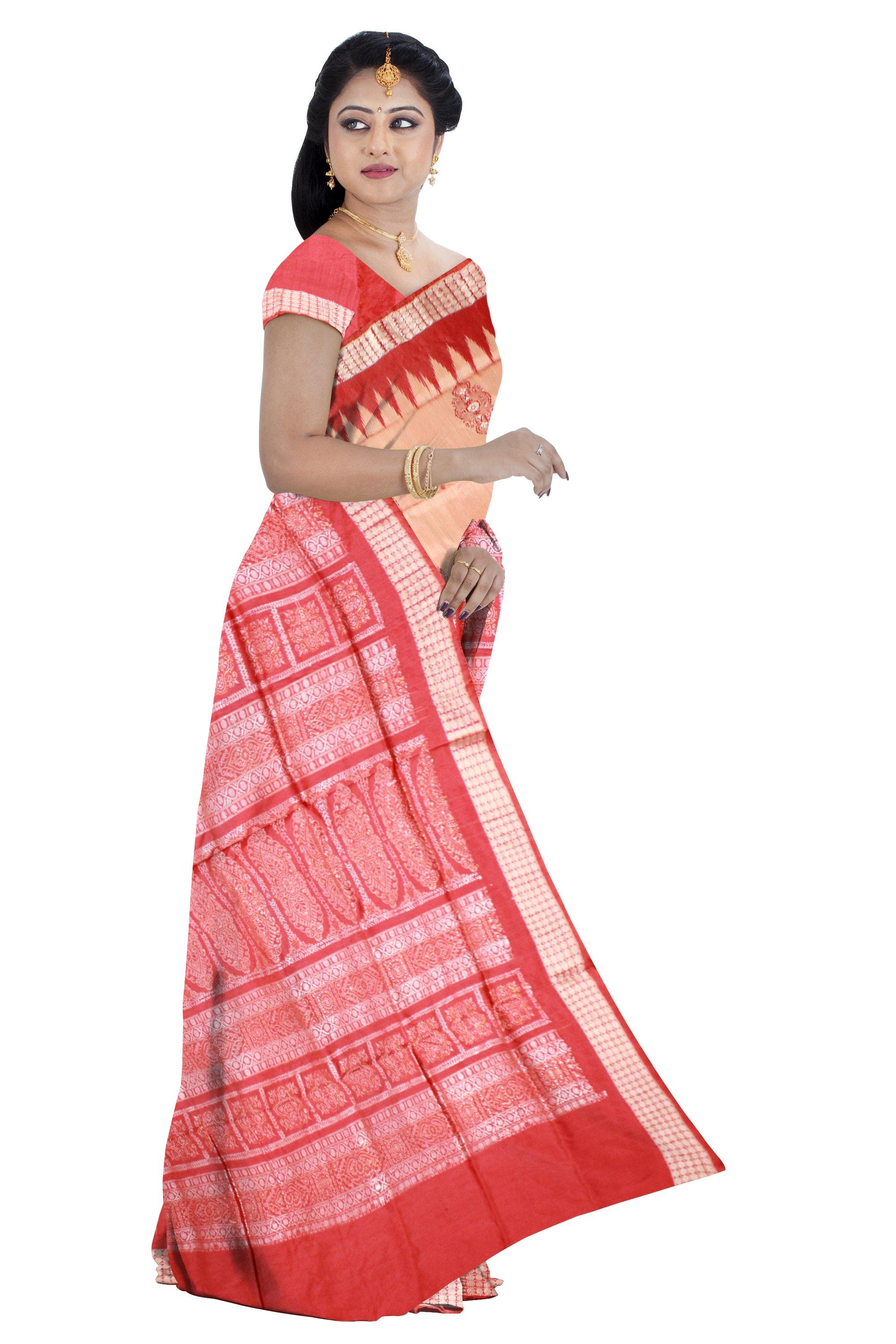 Peach color bomkei pata Saree with blouse piece - Koshali Arts & Crafts Enterprise